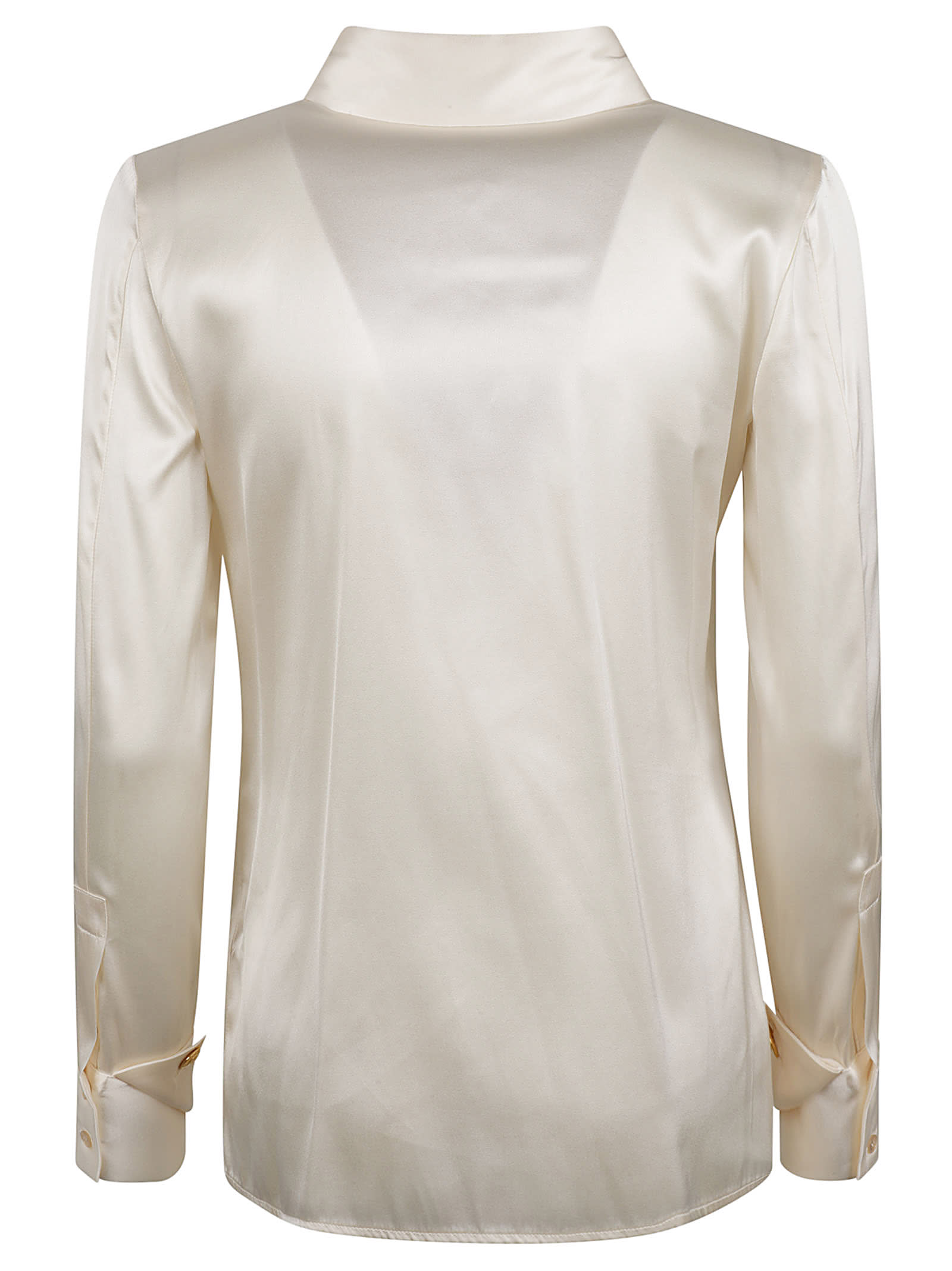 Elisabetta Franchi Long-sleeved Glossy Shirt In Burro