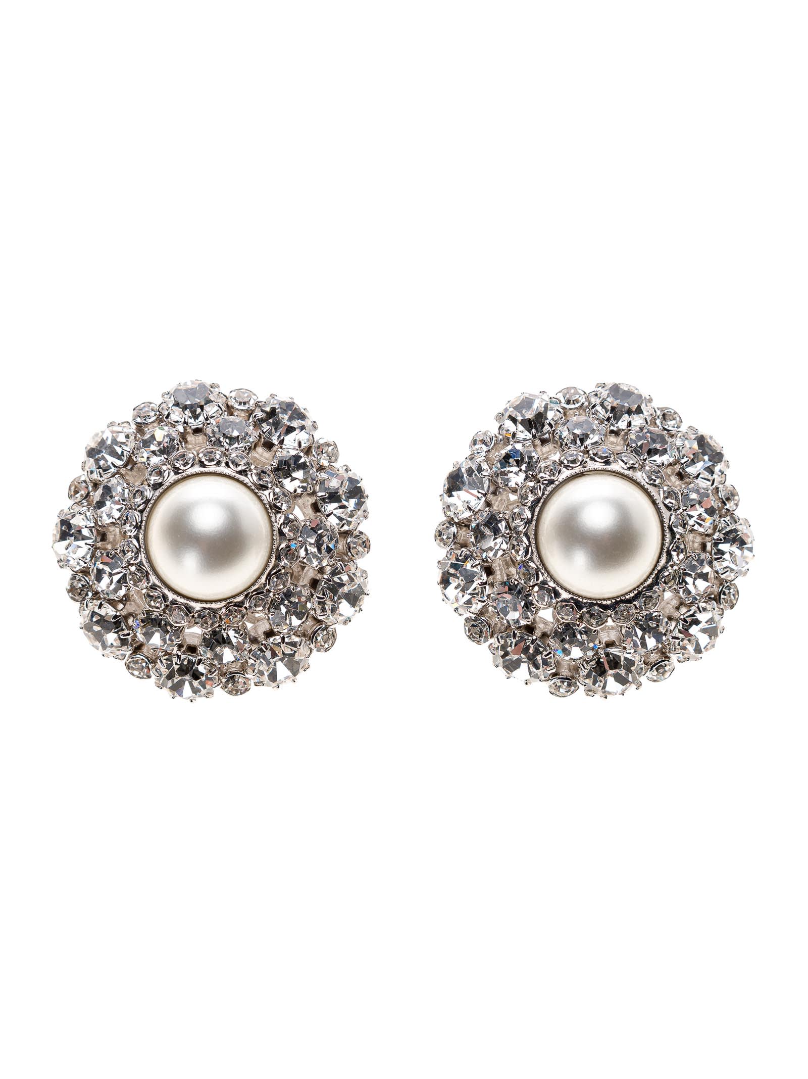 Alessandra Rich Round Crystal Pearl Earrings