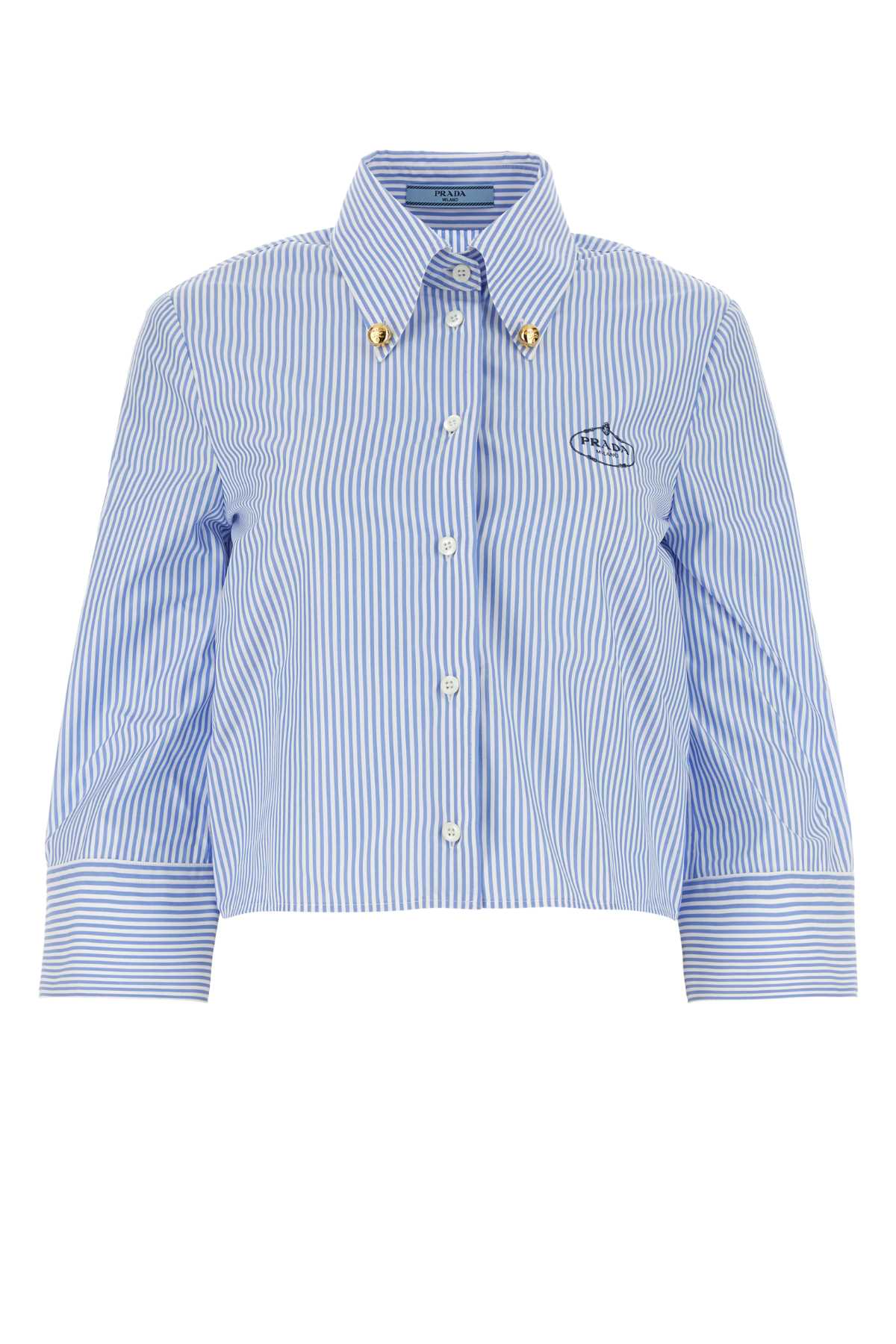 Shop Prada Embroidered Poplin Shirt In Biancoazzurro