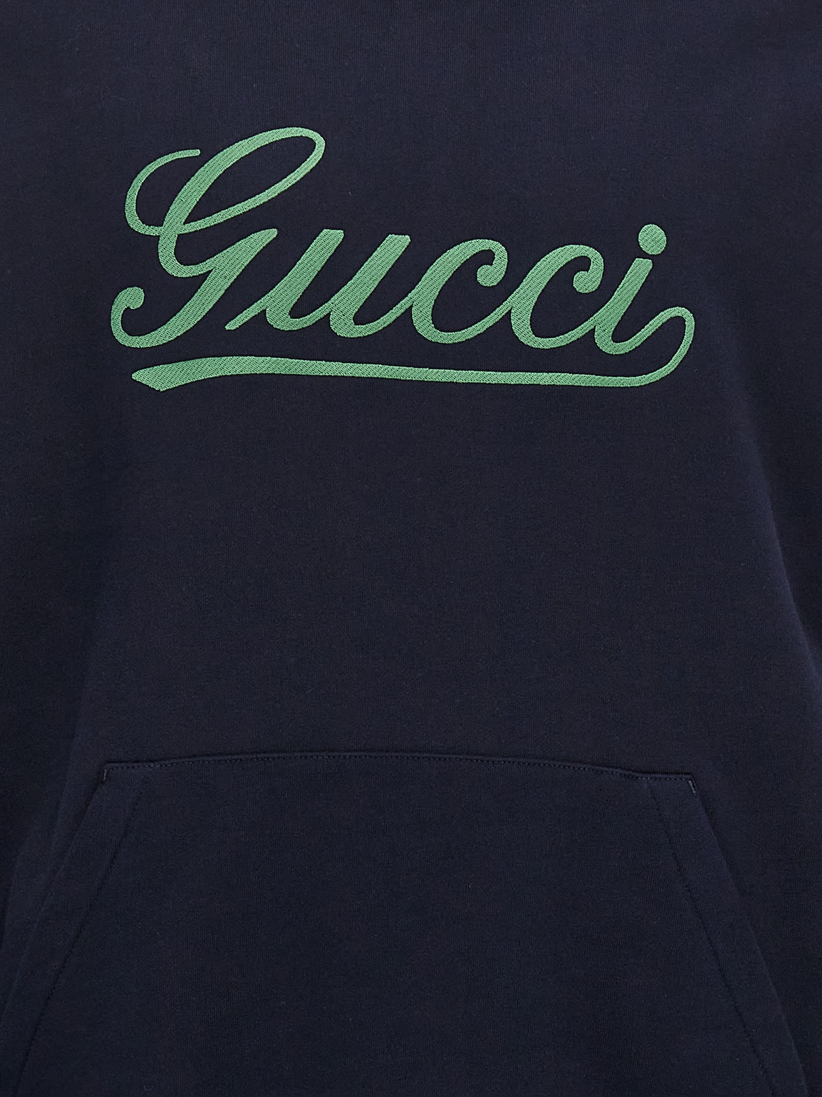 Shop Gucci Logo Embroidery Hoodie In Blue