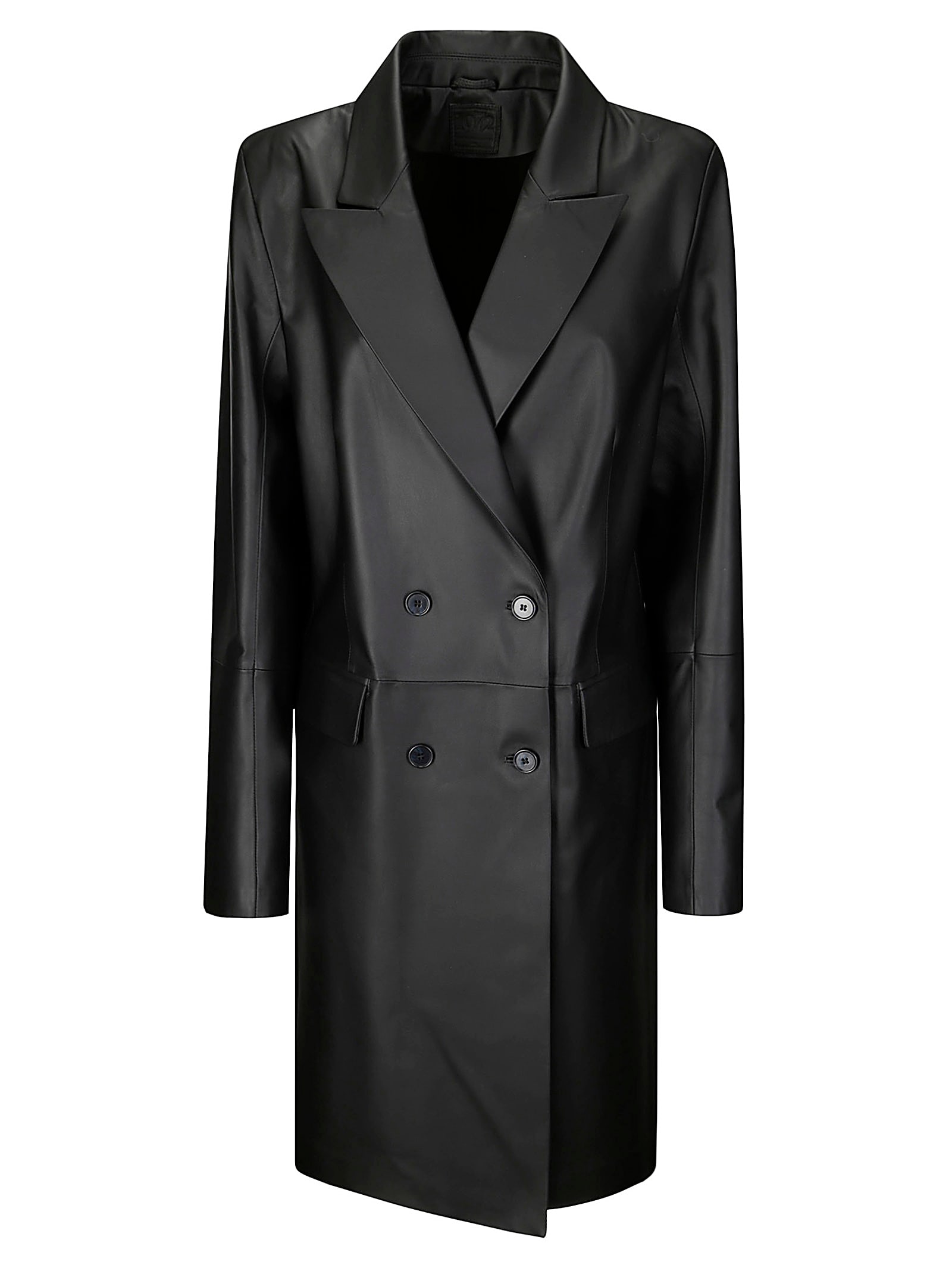 Leather Double-breasted Over Coat