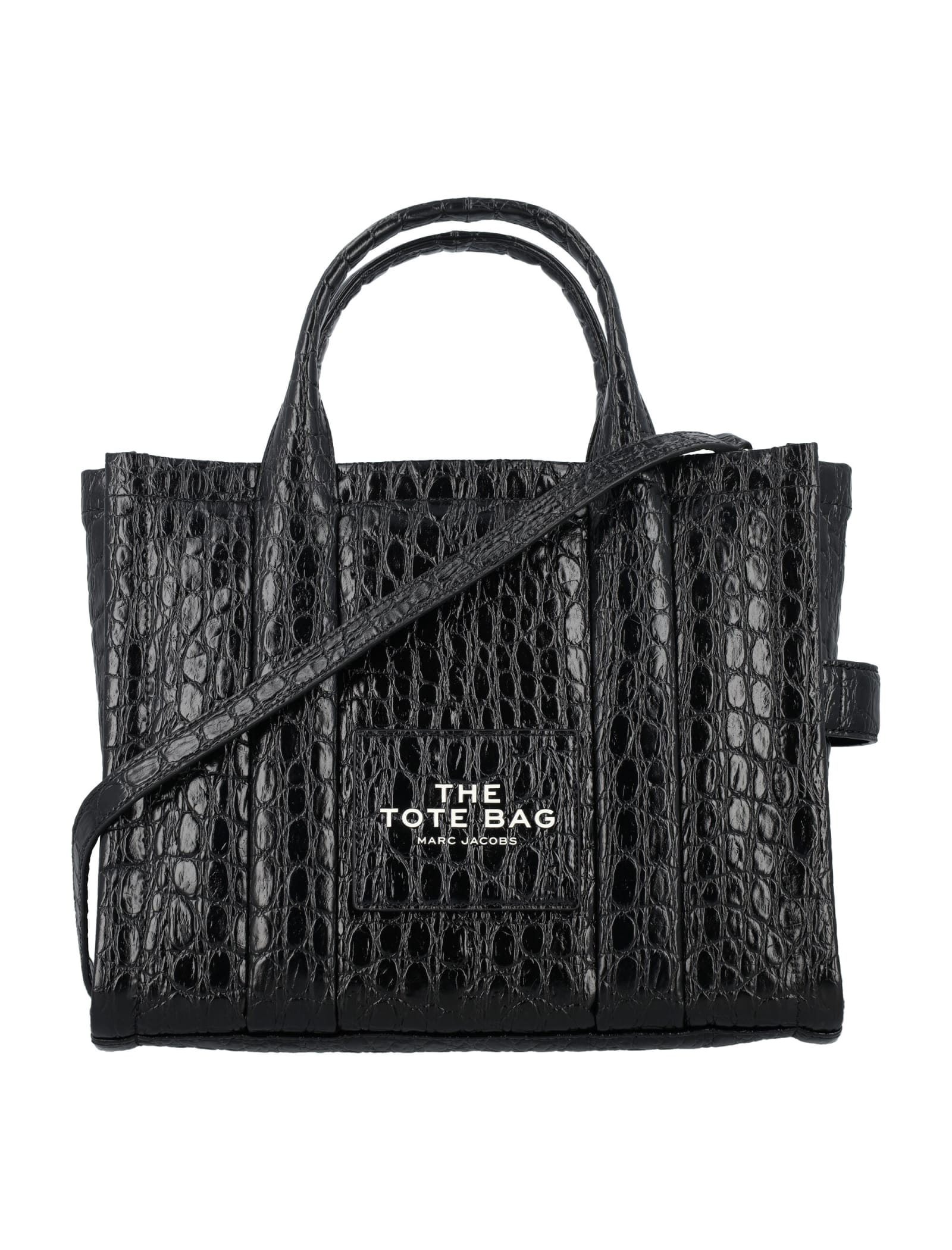 Shop Marc Jacobs The Croc-embossed Medium Tote In Black