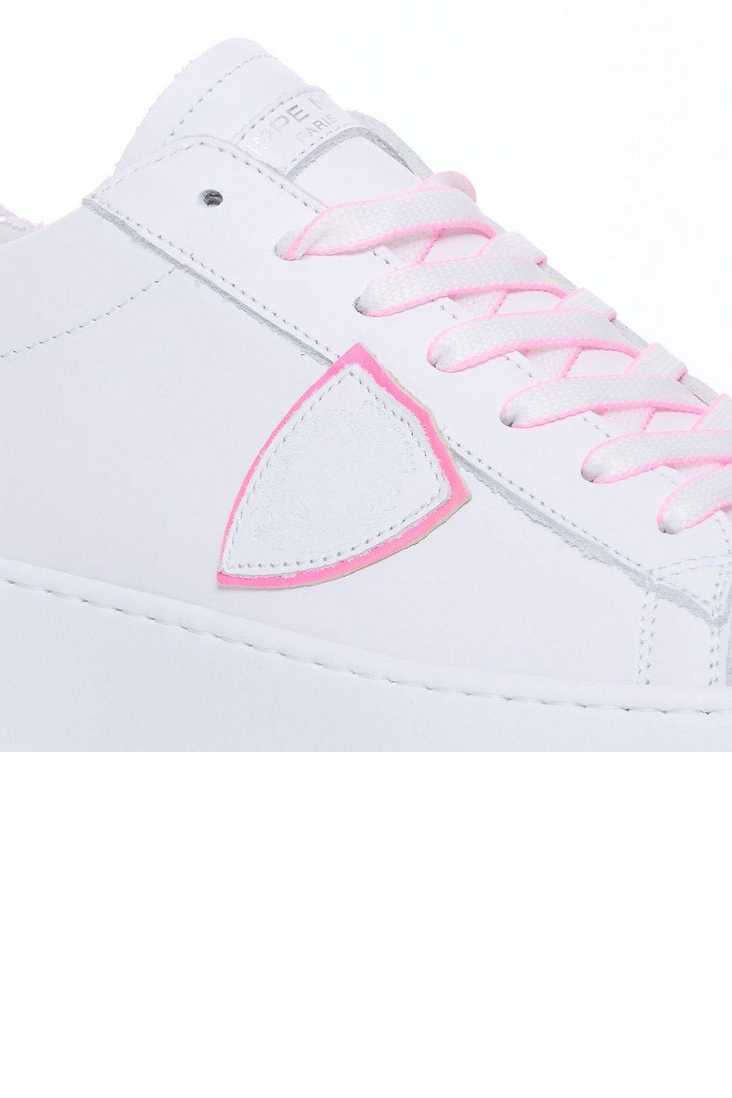 Shop Philippe Model Tres Temple Lace Up Sneakers In Blanc Fucsia