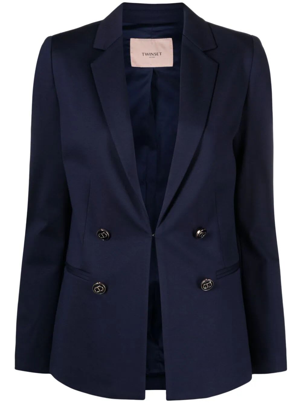 Shop Twinset Double Breasted Jacket In Mid Blue