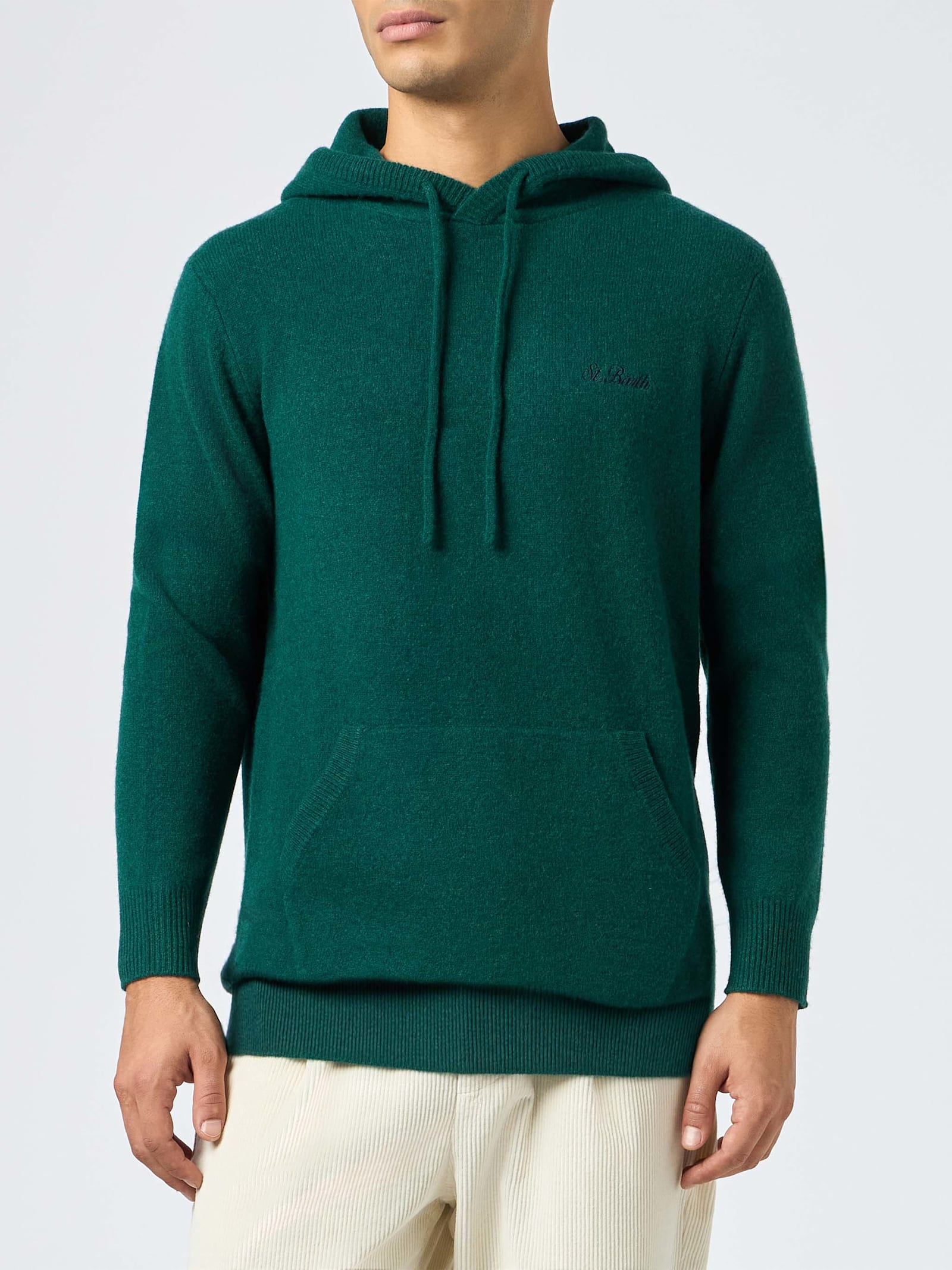Mc2 Saint Barth Man British Green Hooded Sweater Mahony In Green