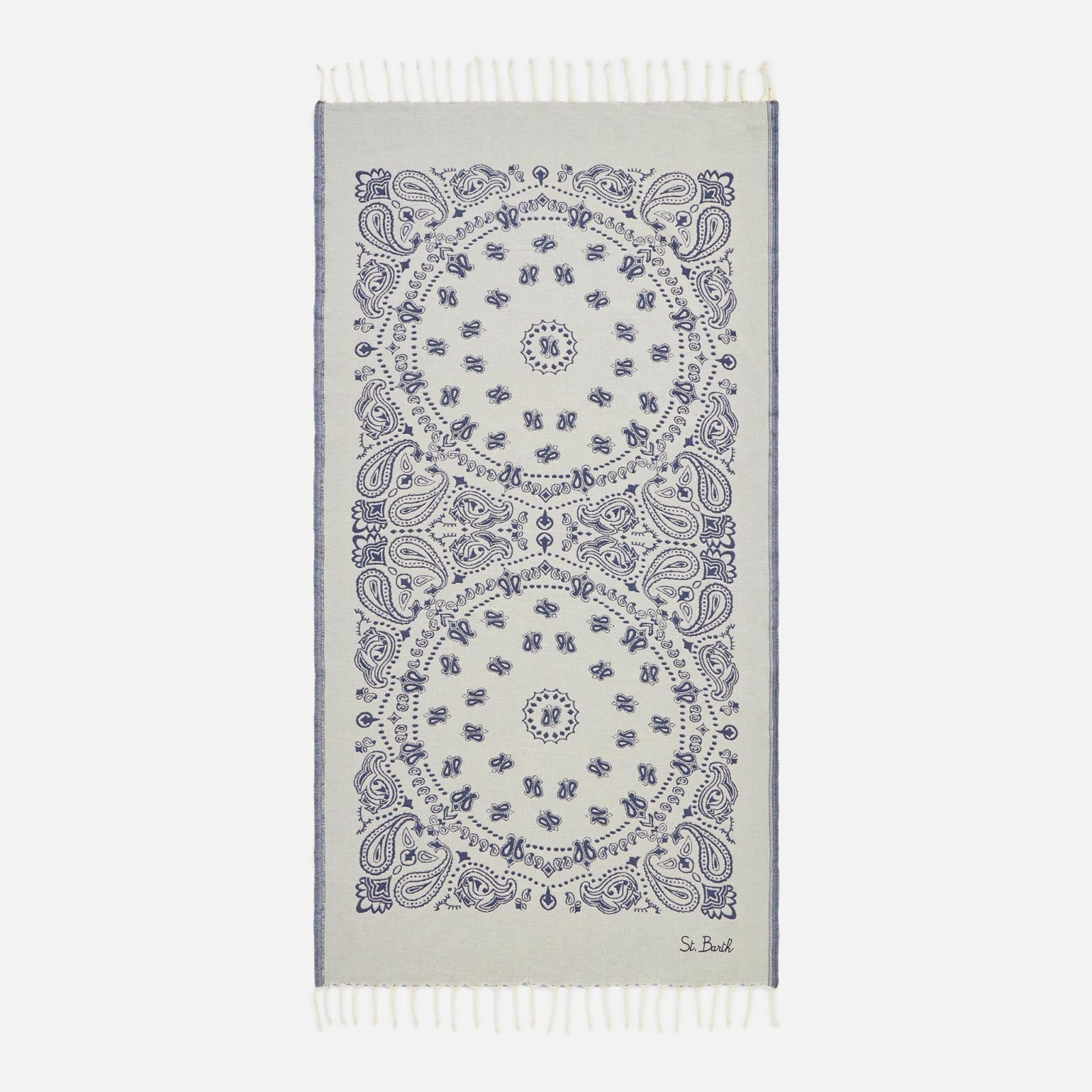 Mc2 Saint Barth Soft Jacquard Fouta Towel With Blue Bandanna Print In White