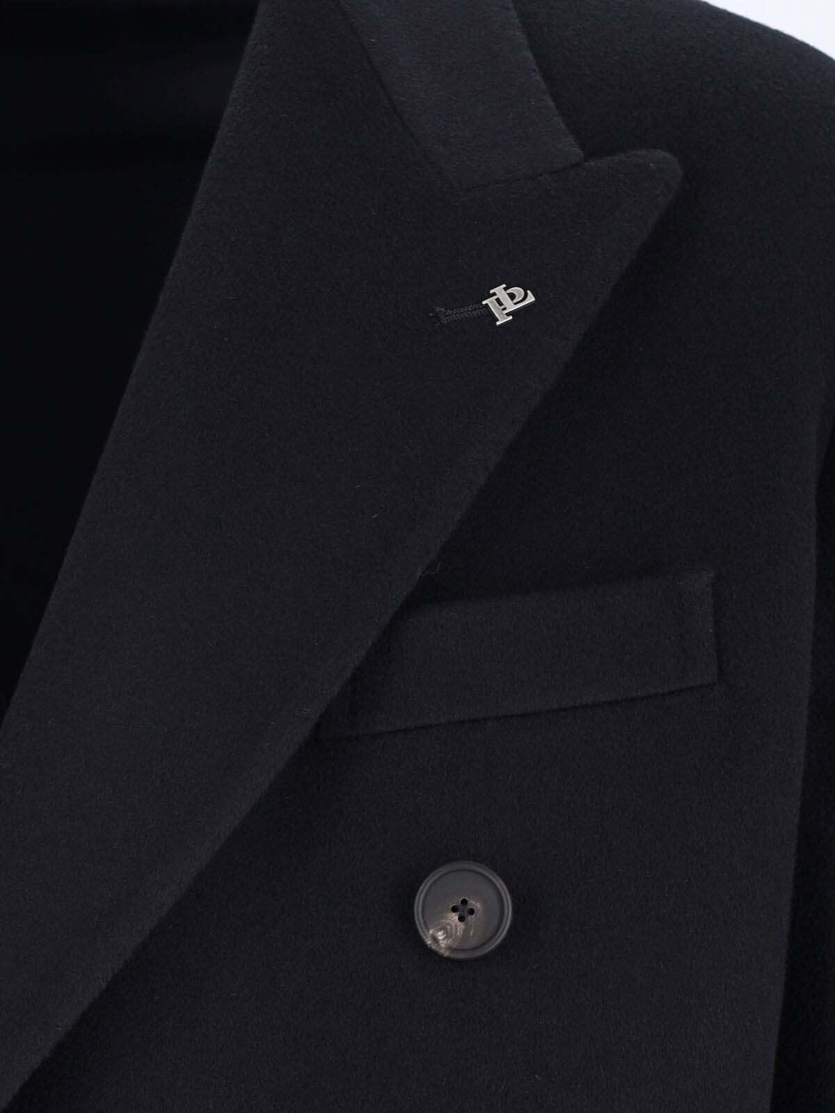 Tagliatore Black Double-breasted Coat With Four Pockets In Blue