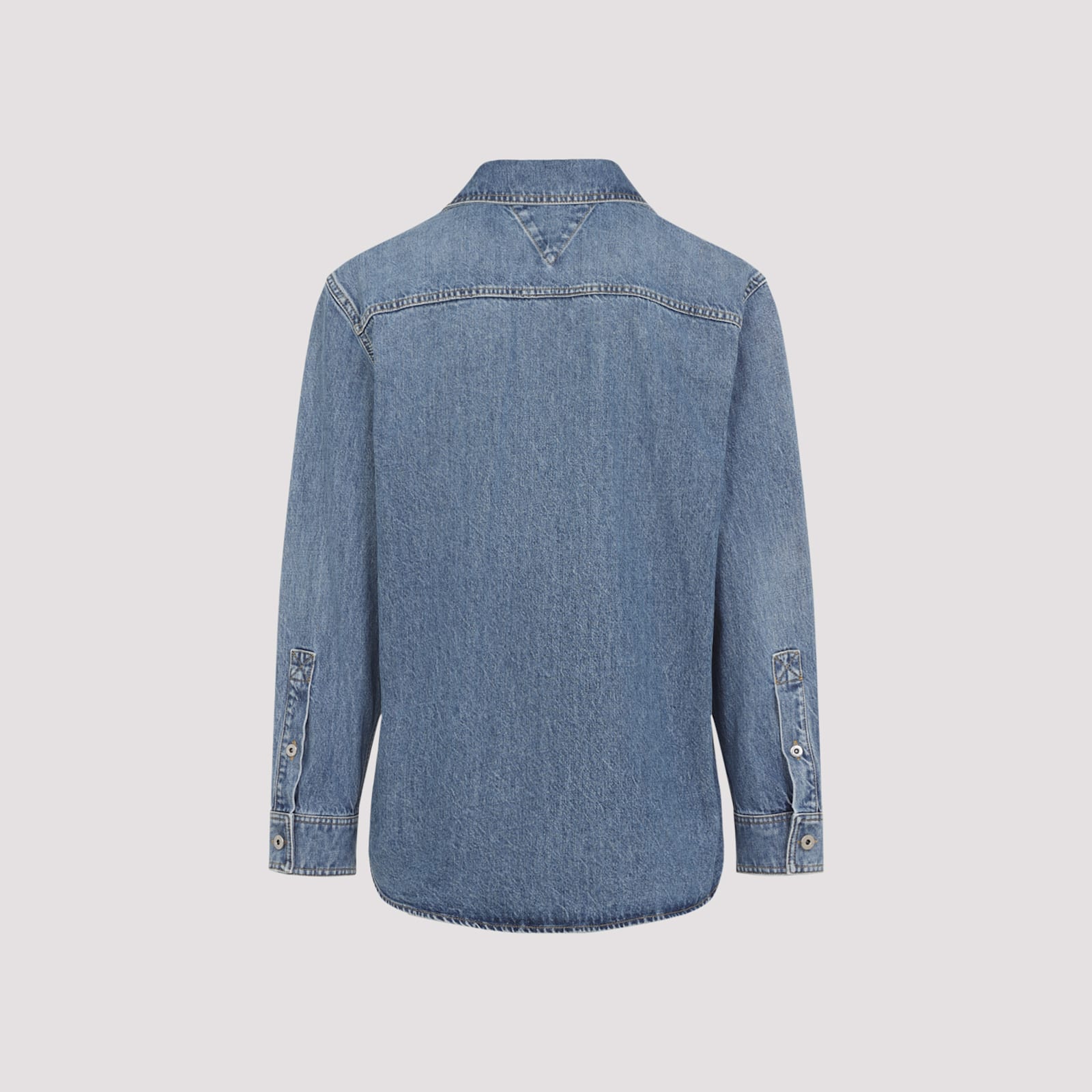 Bottega Veneta Denim Shirt With Flap Pockets And Contrasting Stitching In Blue