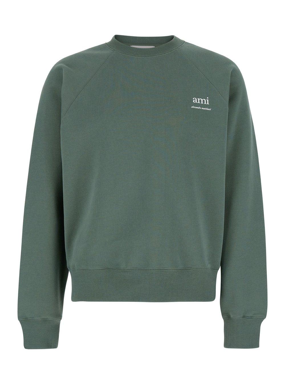 Shop Ami Alexandre Mattiussi Paris Logo Printed Crewneck Sweatshirt In Green