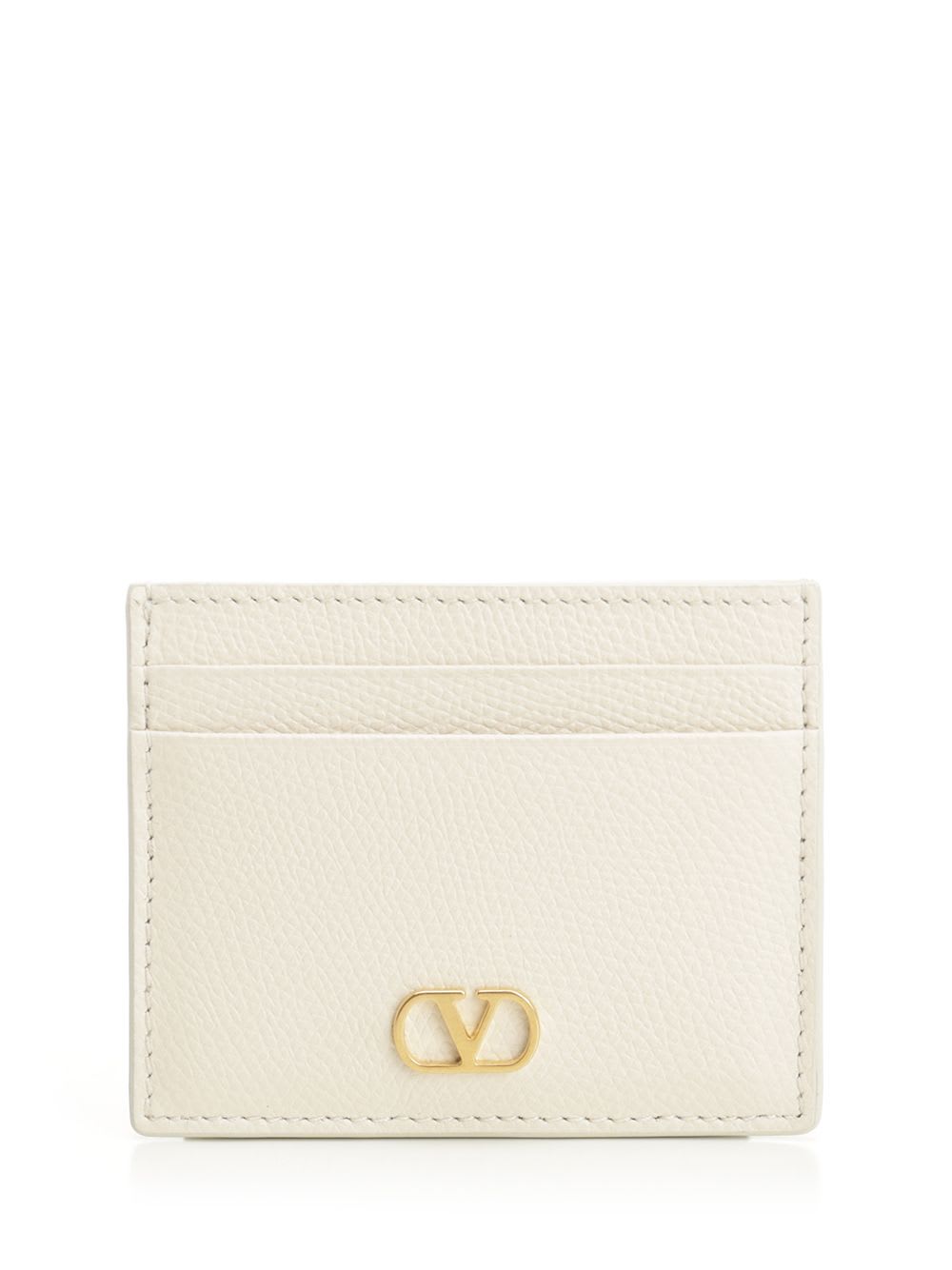 Valentino Garavani Textured Leather Wallet With Logo Embellishment In Gold