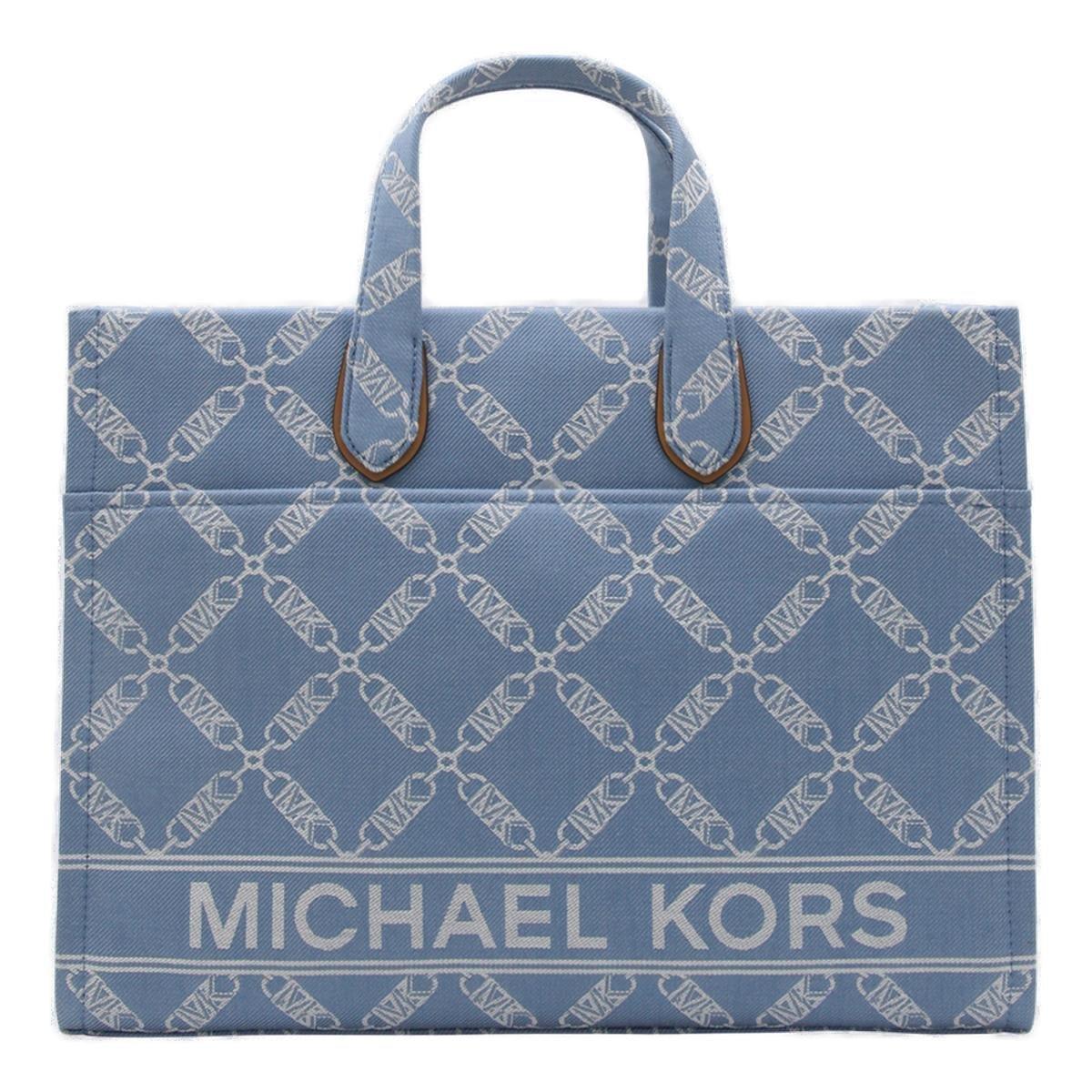Shop Michael Michael Kors All-over Logo Jacquard Tote Bag In Clear Blue
