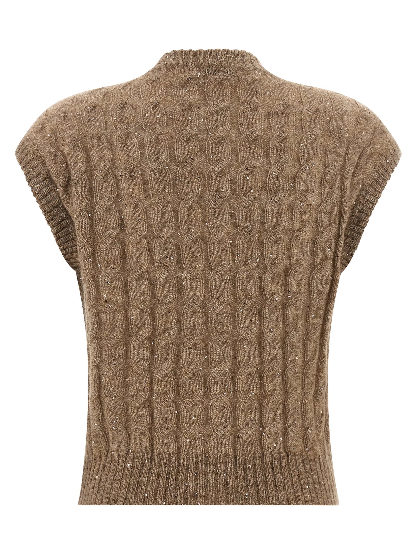 Brunello Cucinelli Cable Knit Cap Sleeve Vest In Green