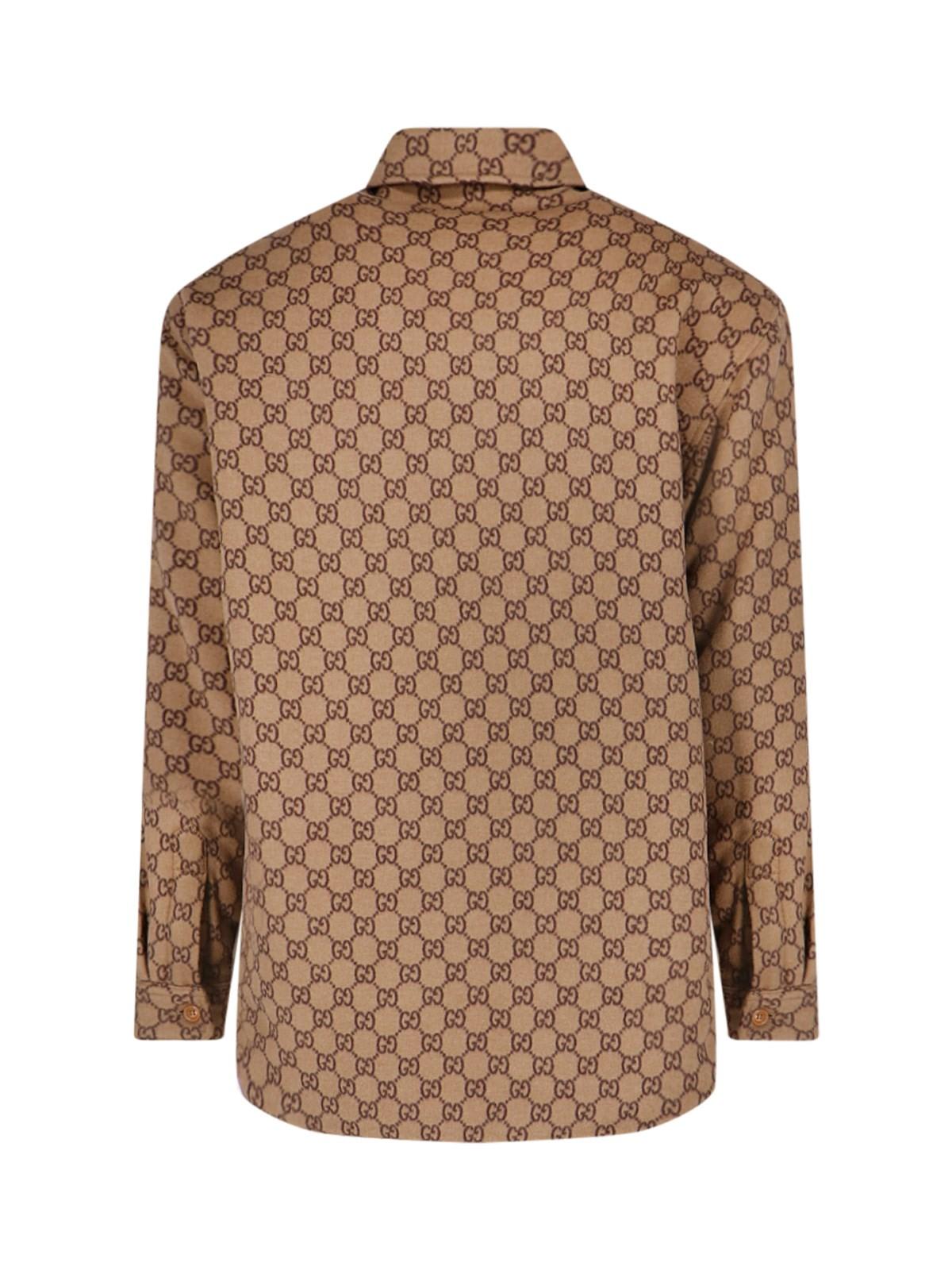 Shop Gucci Gg Padded Shirt Jacket In Camel