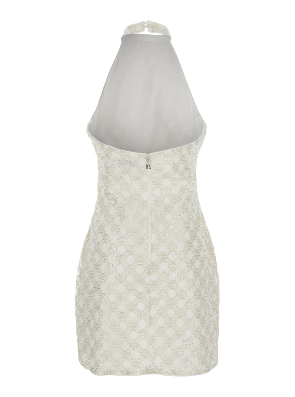 White Sequinned Sleeveless Halterneck Dress In Tech Fabric Woman