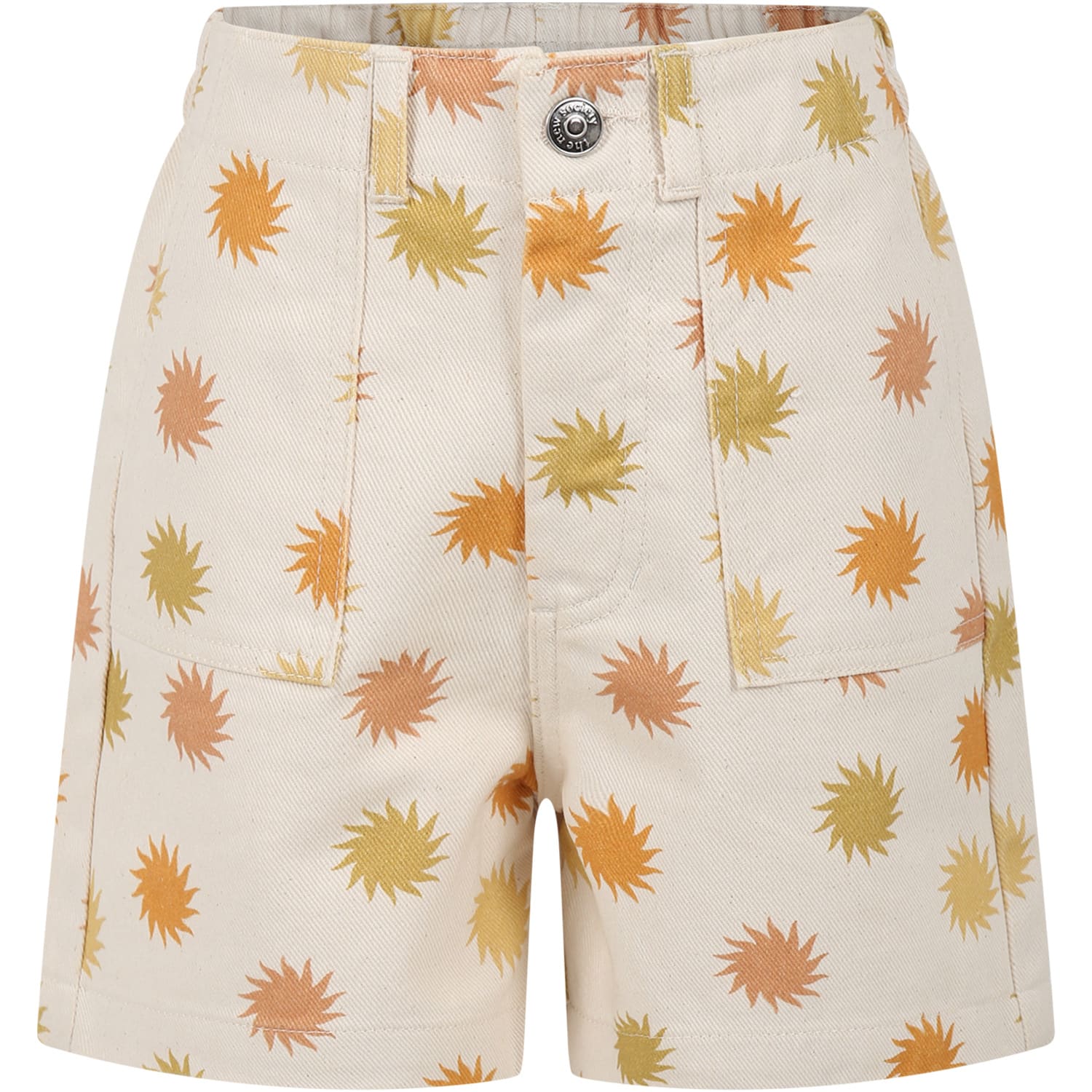 The New Society Beige Shorts For Kids With Sun Print