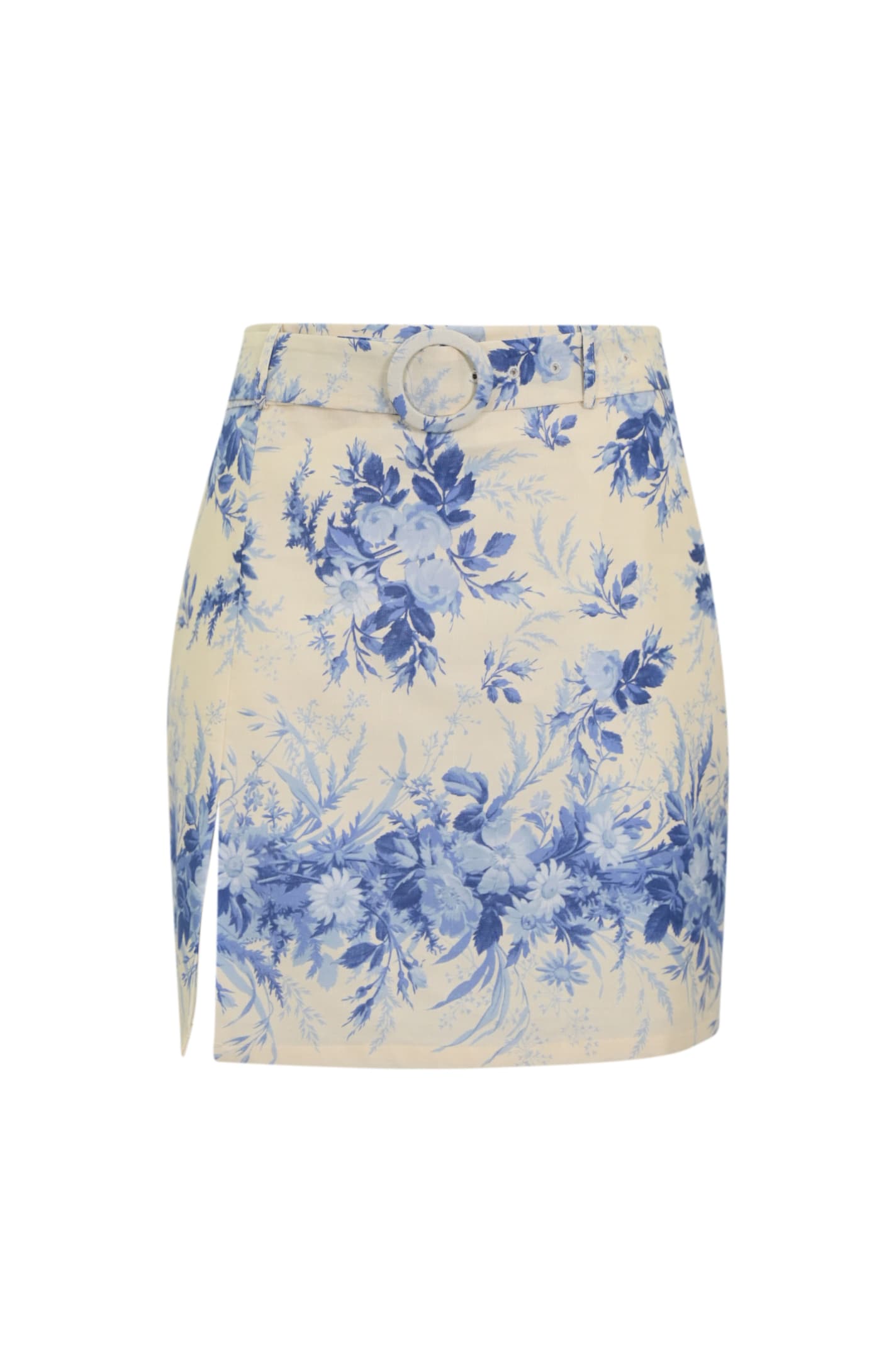 Shop Twinset Linen Skirt With Print In Avorio E Blu