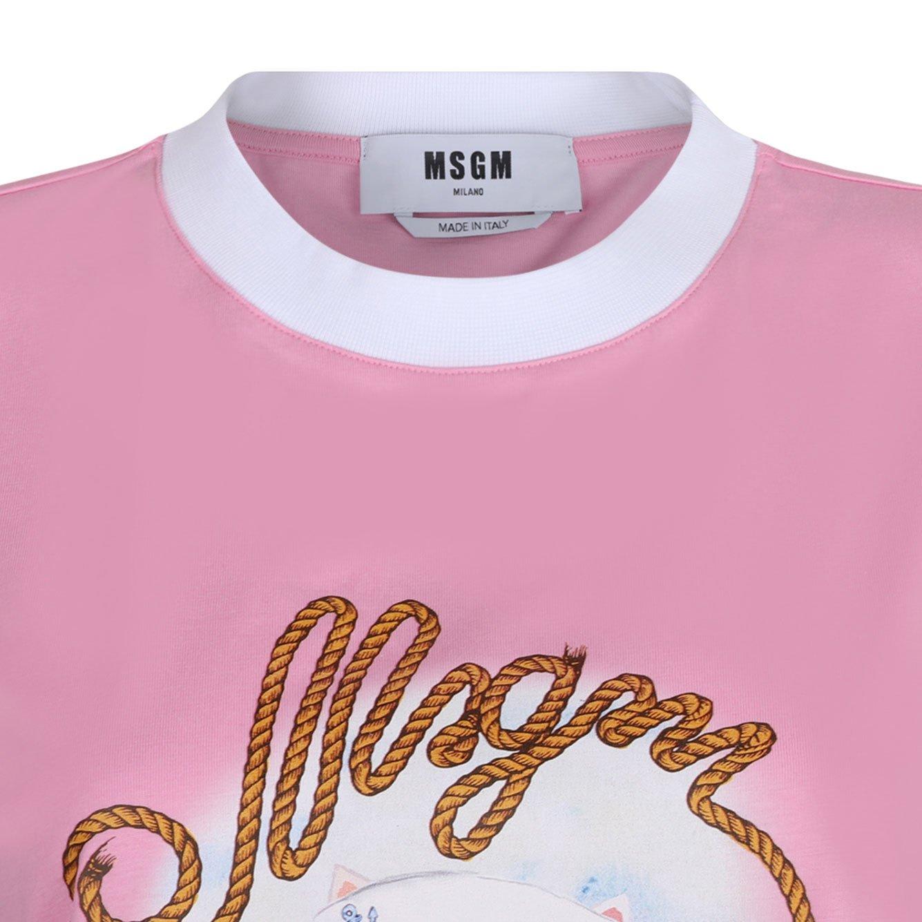 Msgm "sailor Kitten" Print T-shirt In Pink