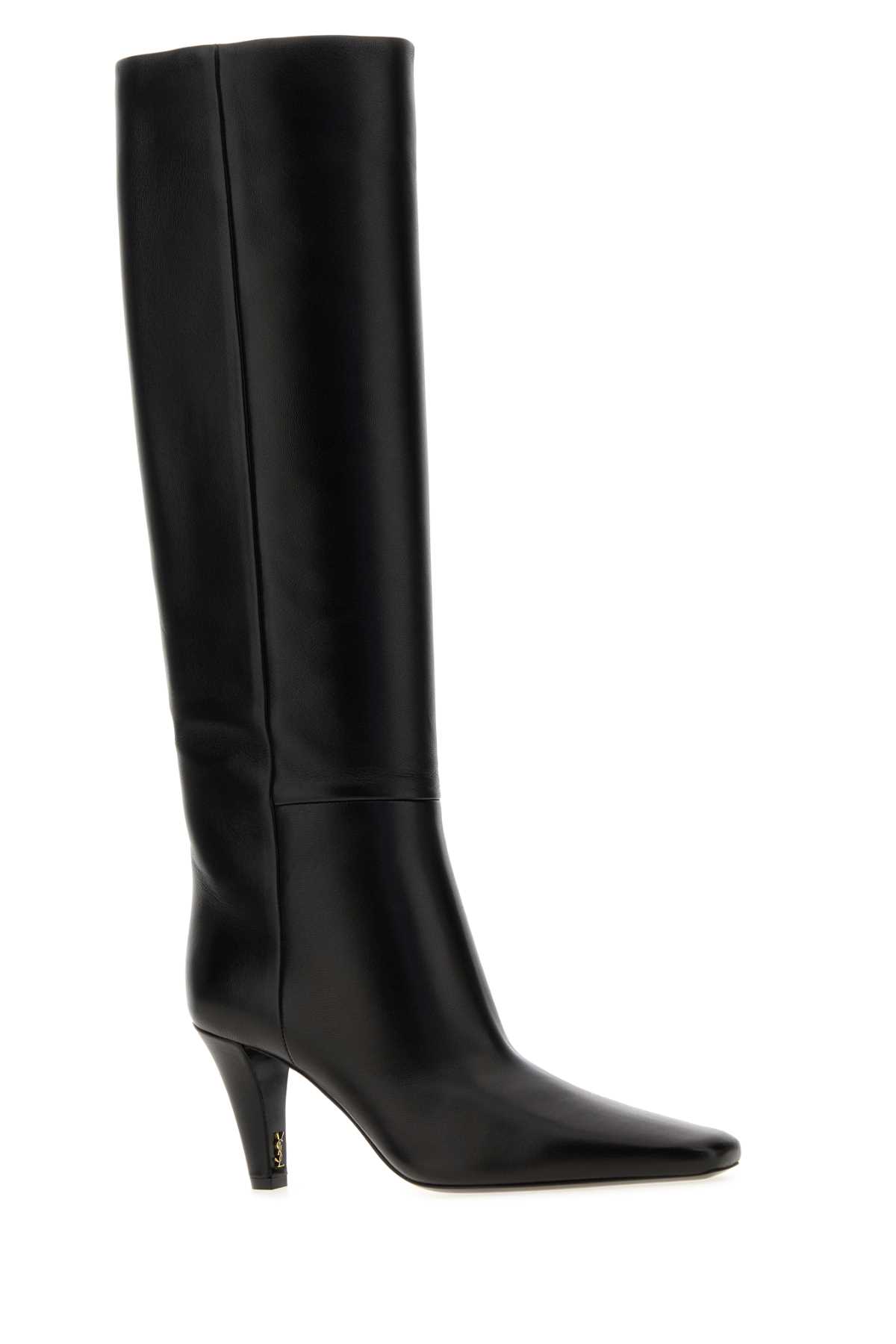 Saint Laurent Knee Length Stiletto Heel Pointed Toe Boots In Black