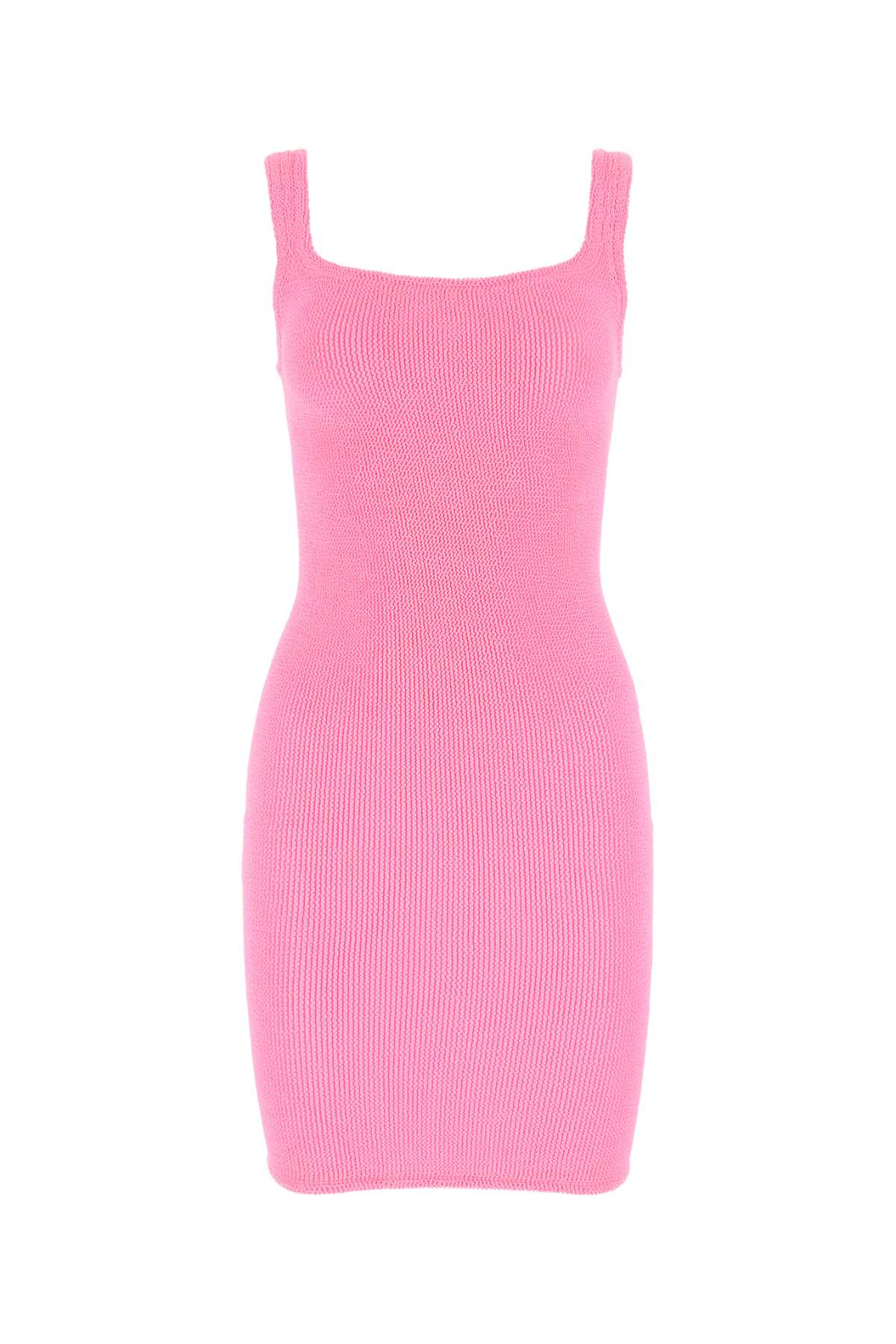 Shop Hunza G Fluo Pink Stretch Nylon Tank Mini Dress In Bubblegum