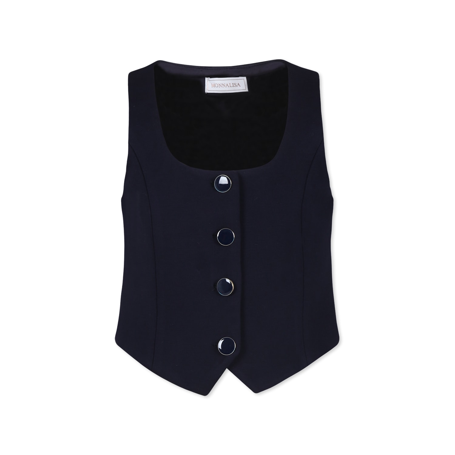 Monnalisa Blue Waistcoat For Girl With Logo In Blue