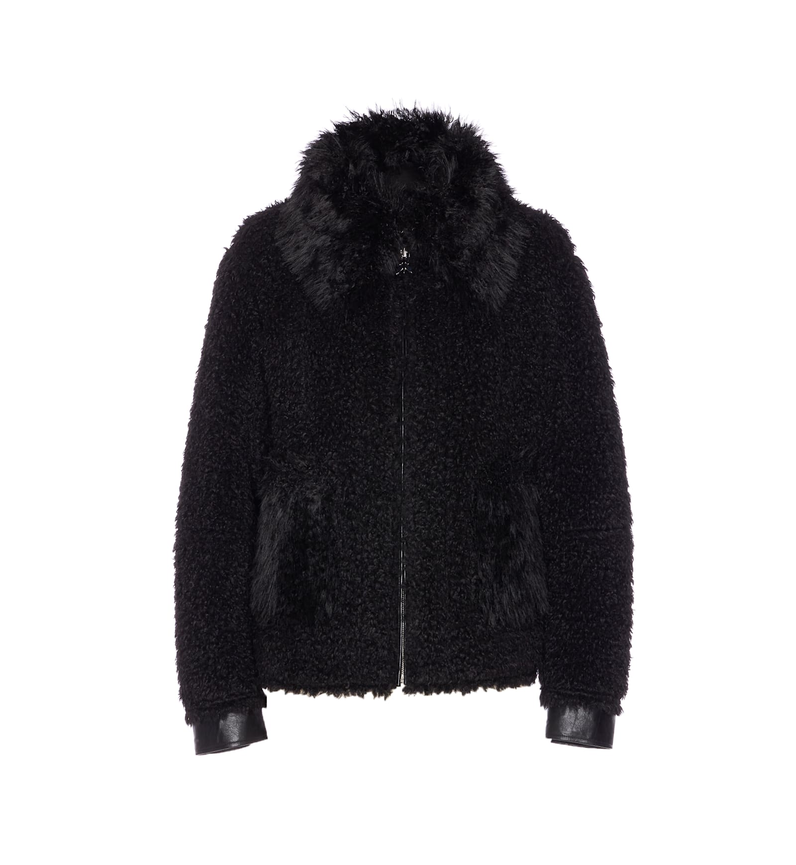 Patrizia Pepe Zip-up Faux Fur Jacket In Black