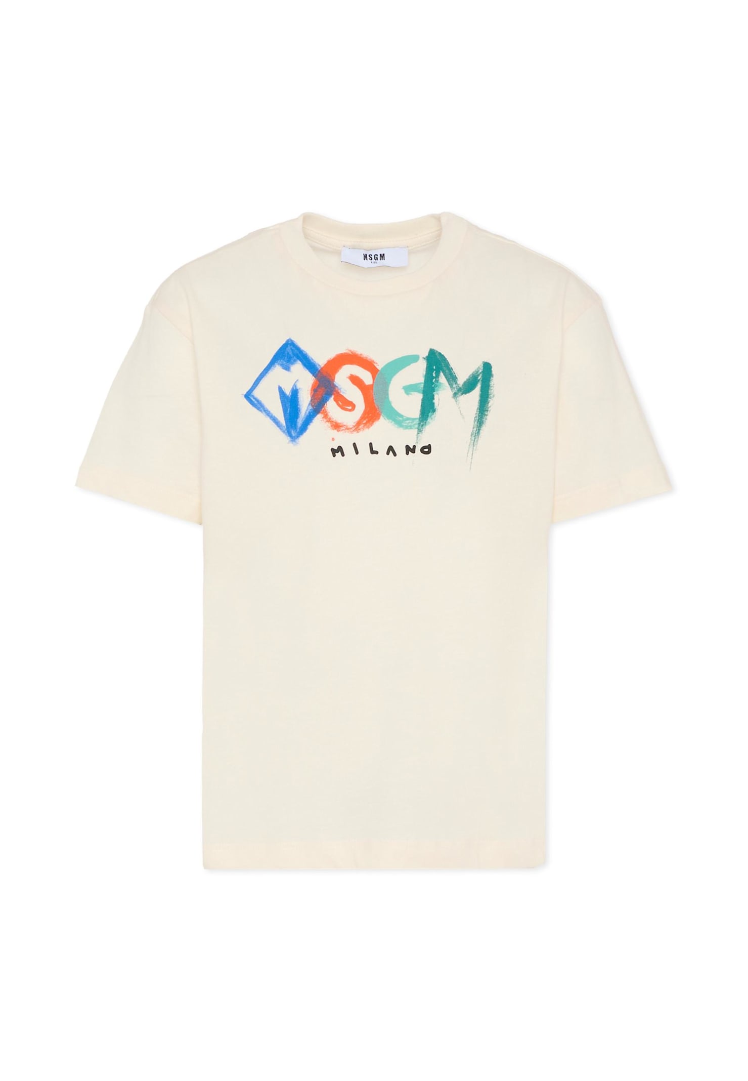 Msgm Ivory T-shirt For Boy With Logo In Neutral