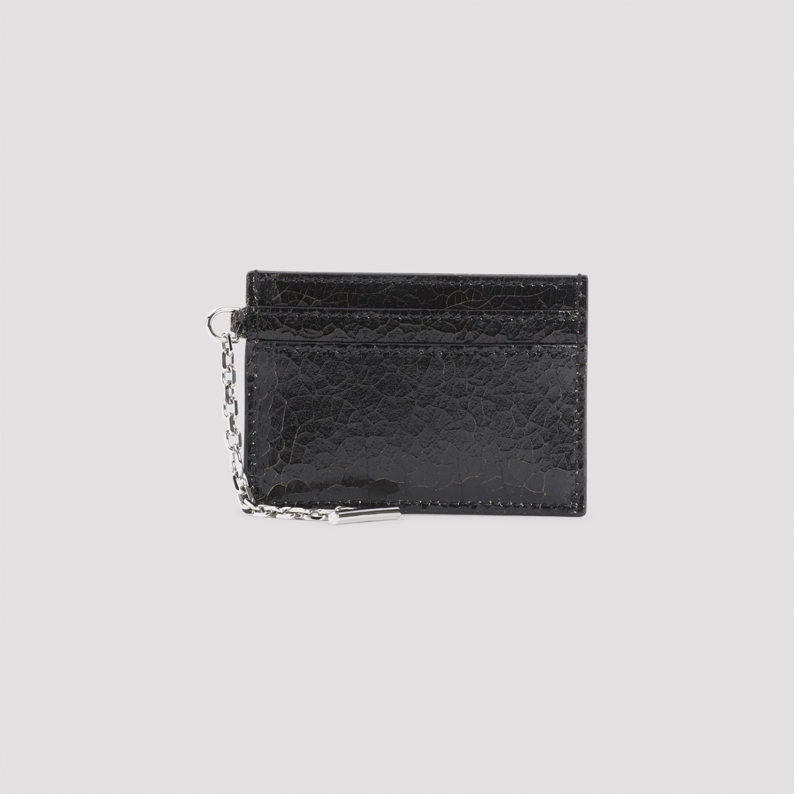 Alexander Mcqueen Leather Sling Card Holder In Black Caramel Silver