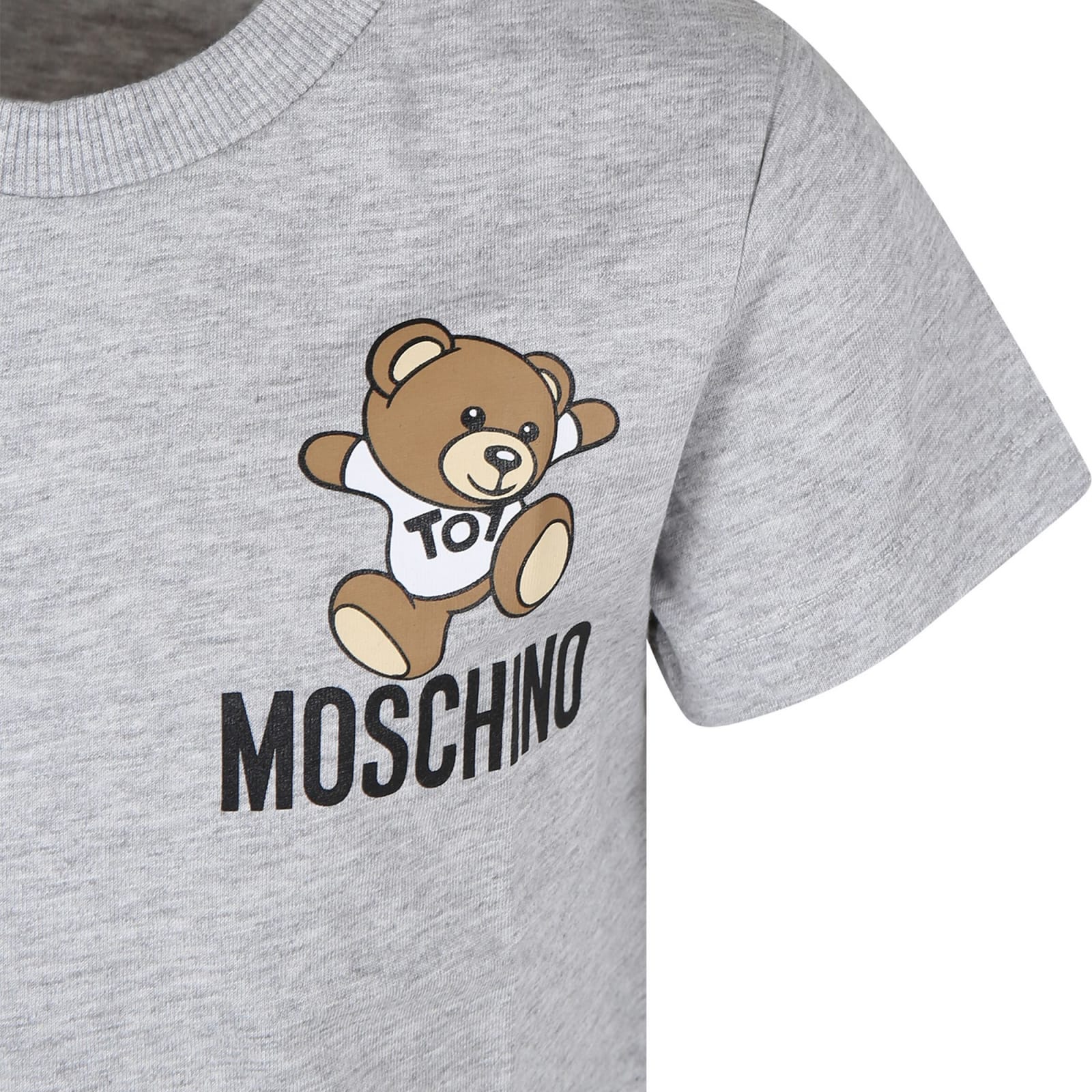 Shop Moschino Grey T-shirt For Kids With Teddy Bear And Logo