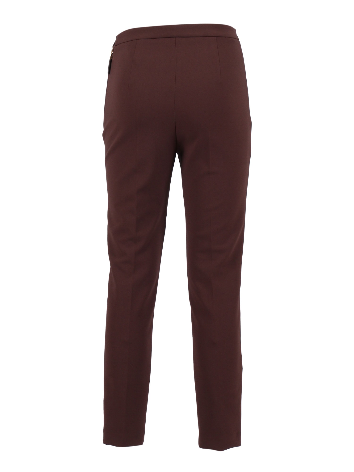 Elisabetta Franchi Straight Stretch Crepe Trousers With Rivet In Brown