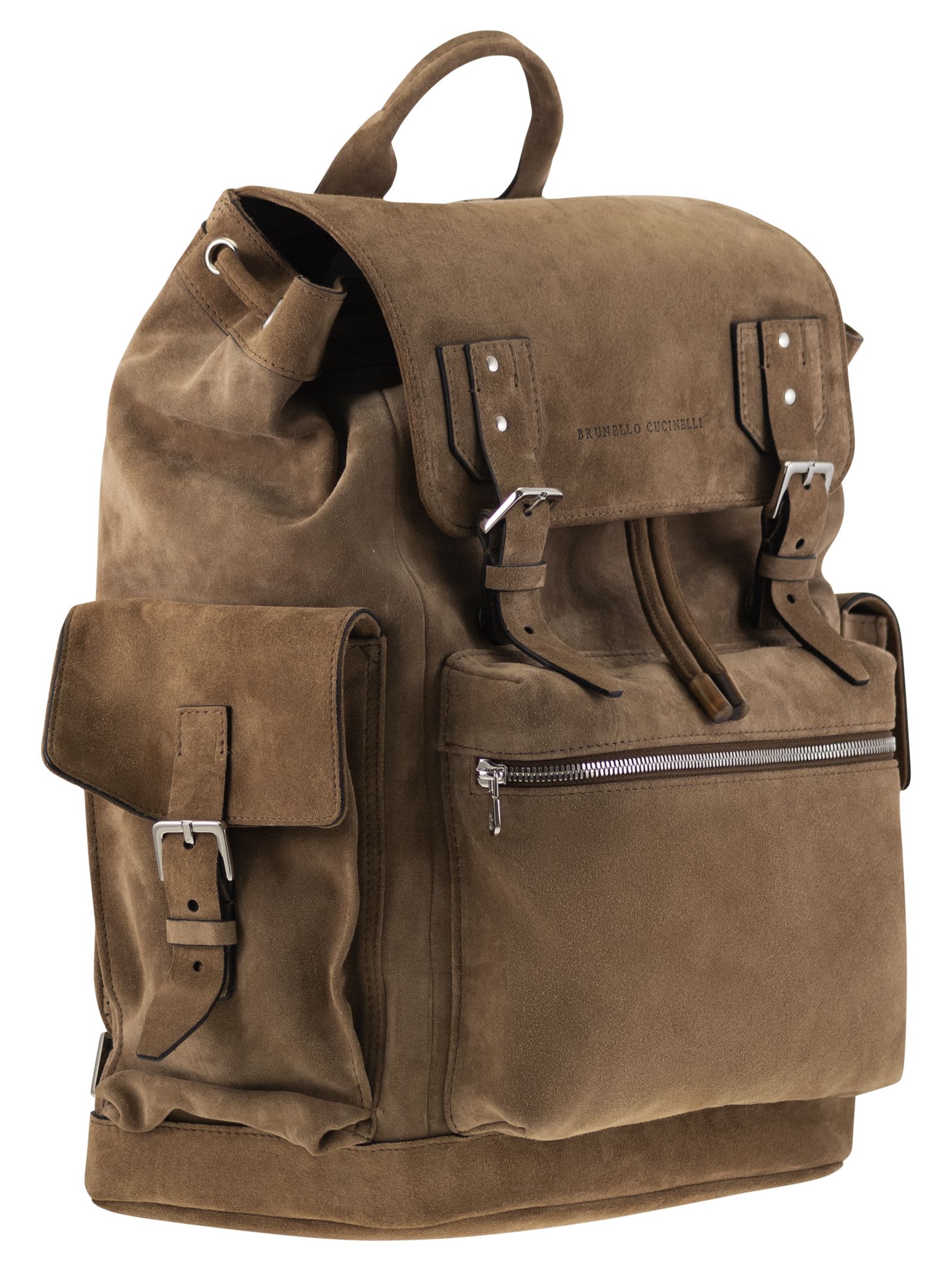 Shop Brunello Cucinelli Suede City Backpack In Beige