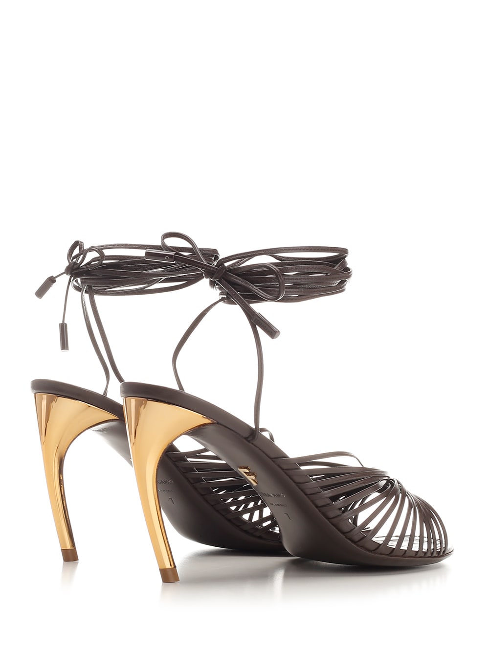 Shop Ferragamo Sandal With Curved Heel In Brown