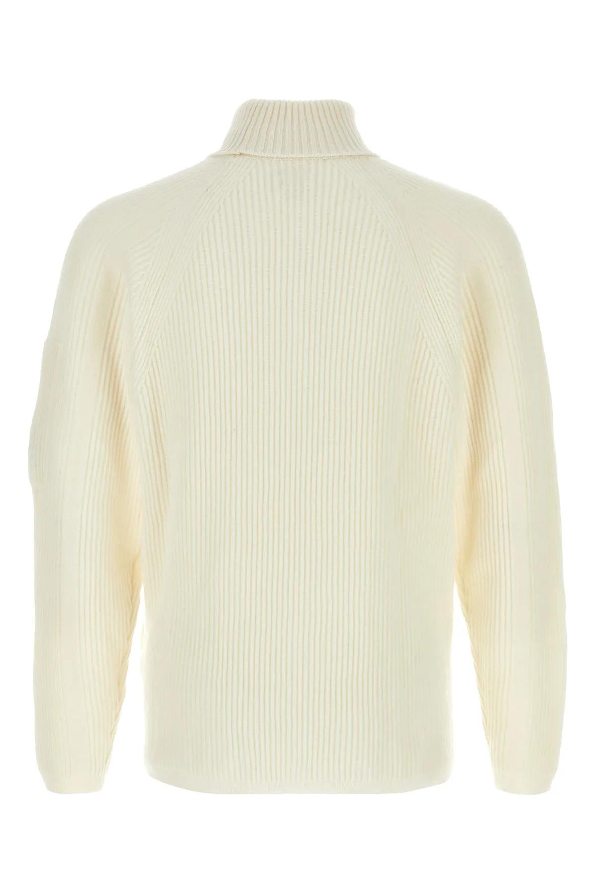 Shop C.p. Company White Wool Blend Sweater In Gauze White