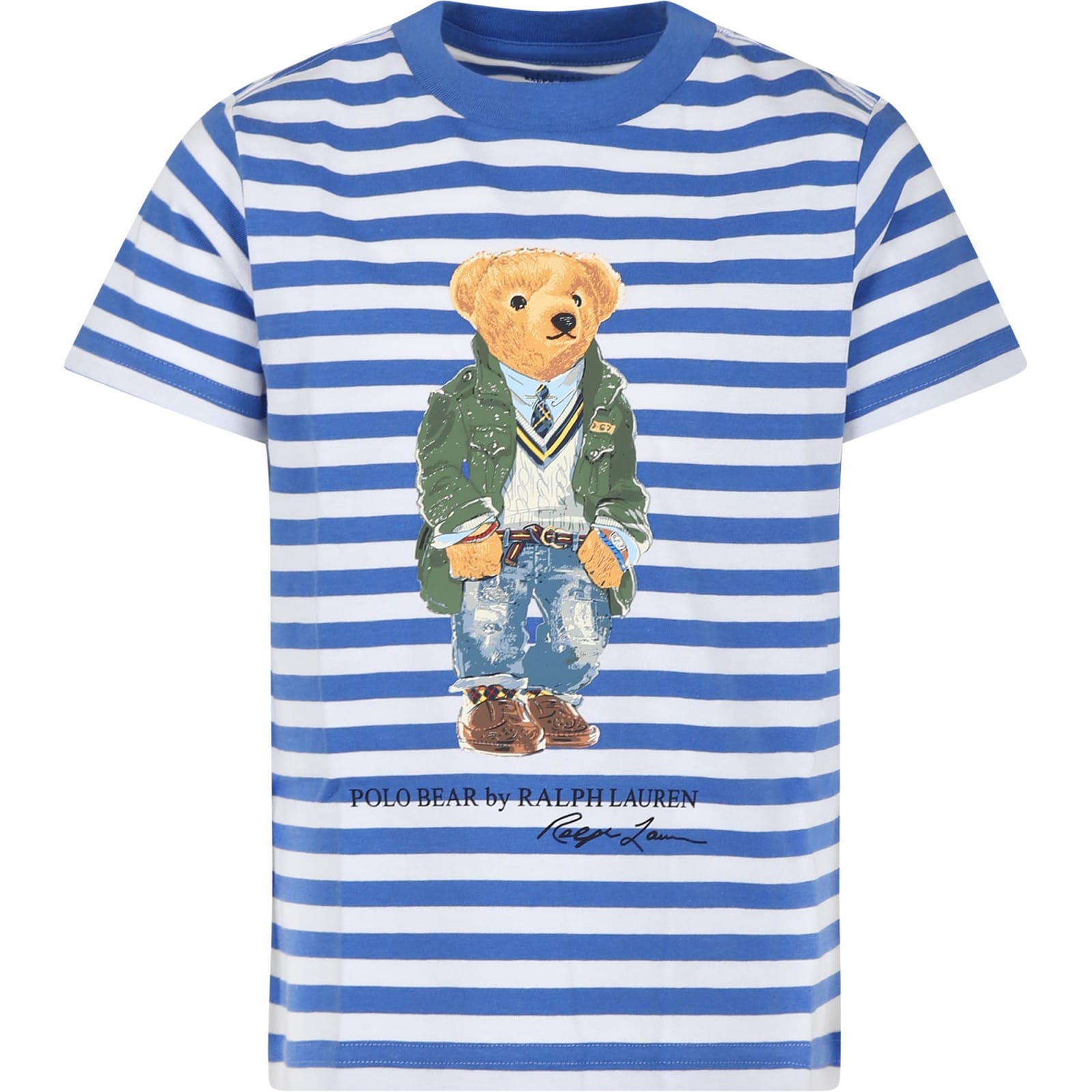Shop Ralph Lauren Light Blue T-shirt For Boy With Polo Bear