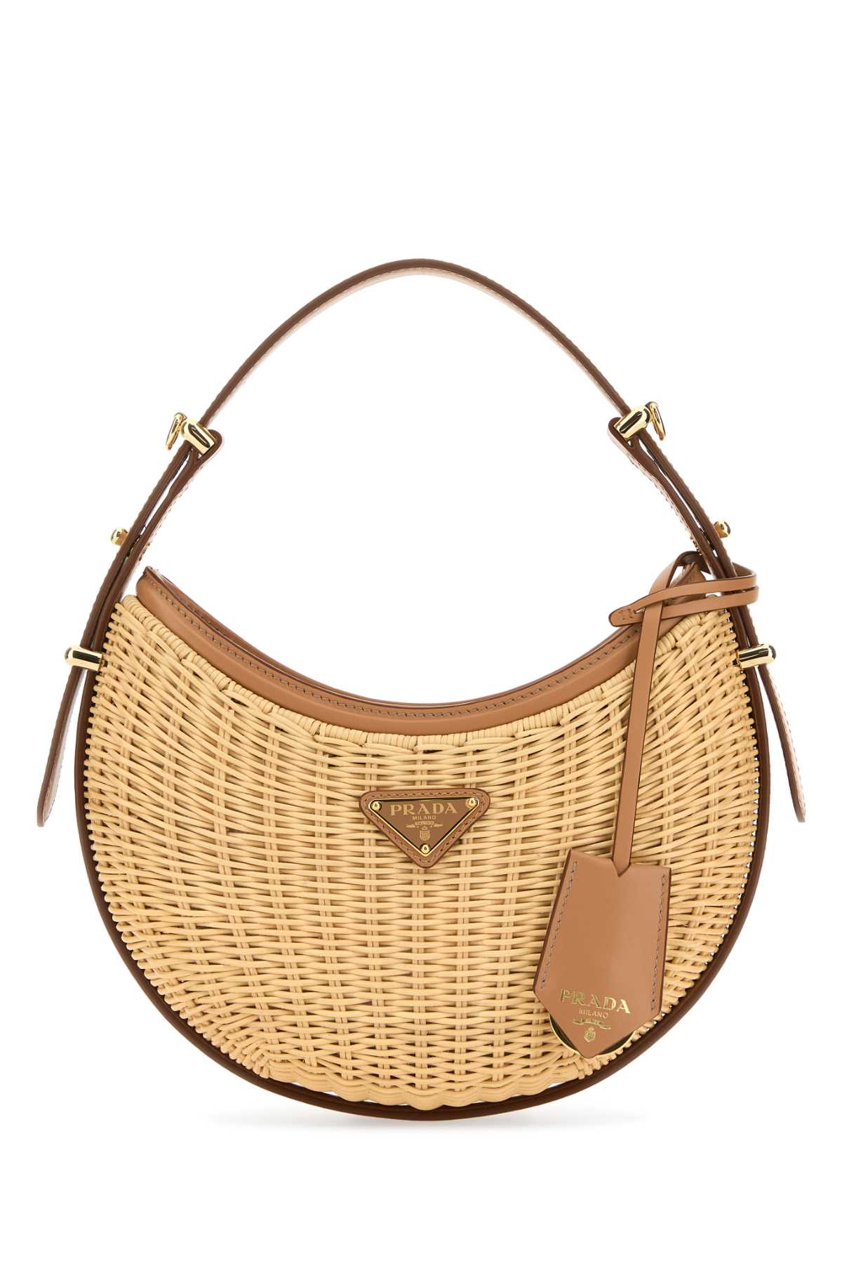 Shop Prada Two-tone Wicker And Leather Arquã¨ Handbag In Naturale