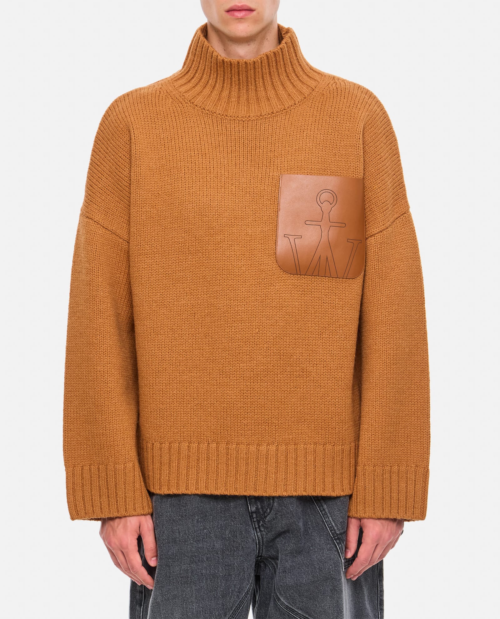 Shop Jw Anderson Leather Patch Pocket Jumper In Brown