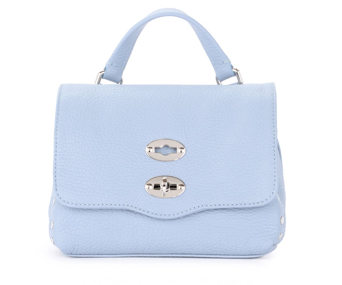 Zanellato Postina Daily Baby Bag Made Of Light Blue Textured Leather In Azzurro