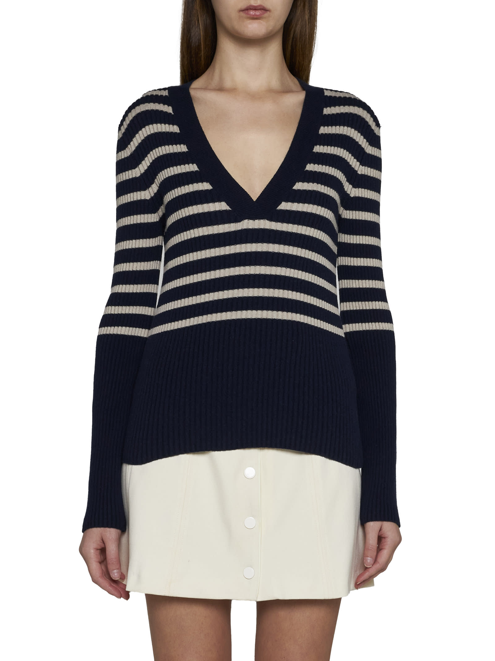 Shop Apc Sweater In Dark Navy/ecru