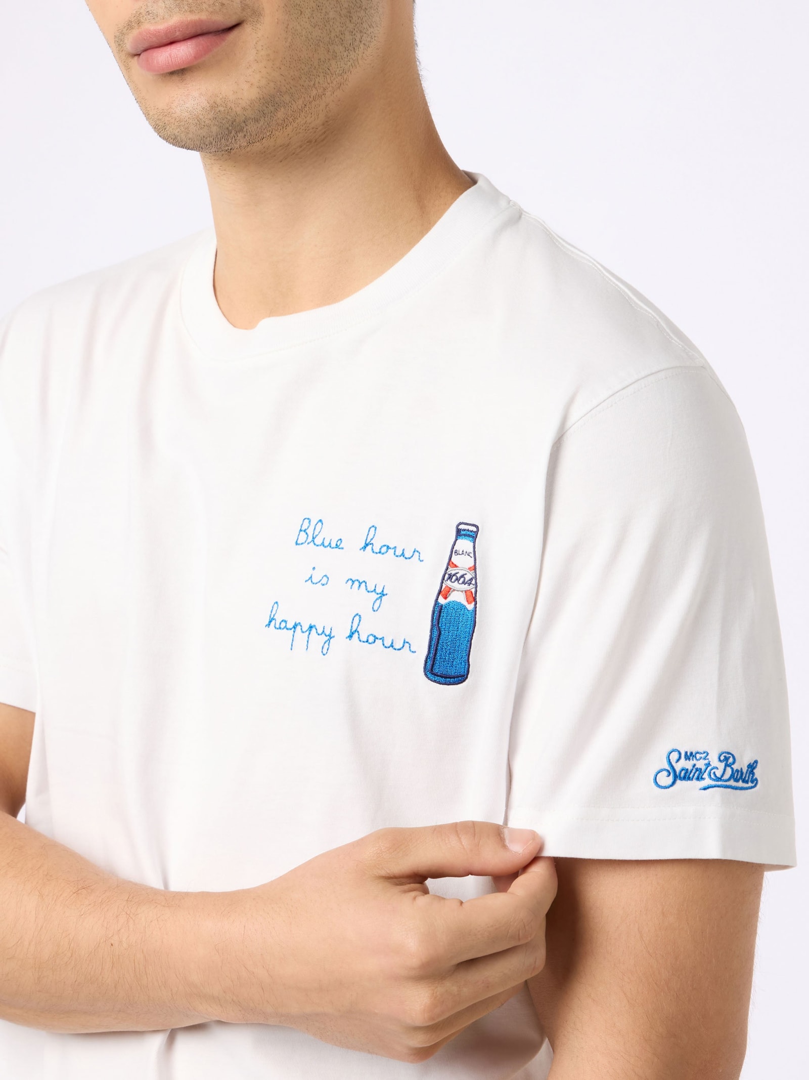 MC2 SAINT BARTH COTTON T-SHIRT WITH BLANC 1664 PRINT AND EMBROIDERY BLANC 1664 SPECIAL EDITION