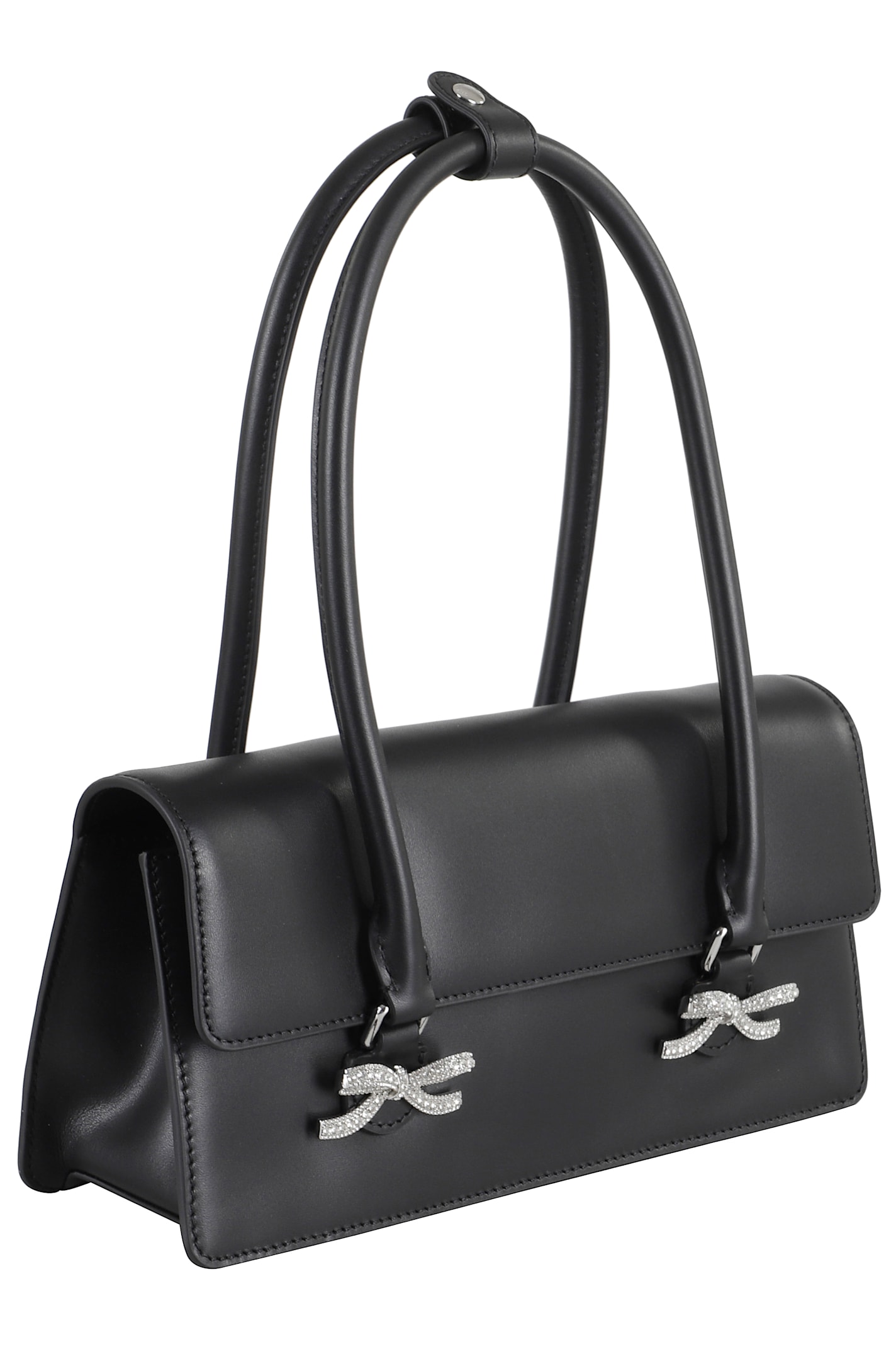 Self-portrait Rectangular Handbag With Silver Bow Embellishments In Black