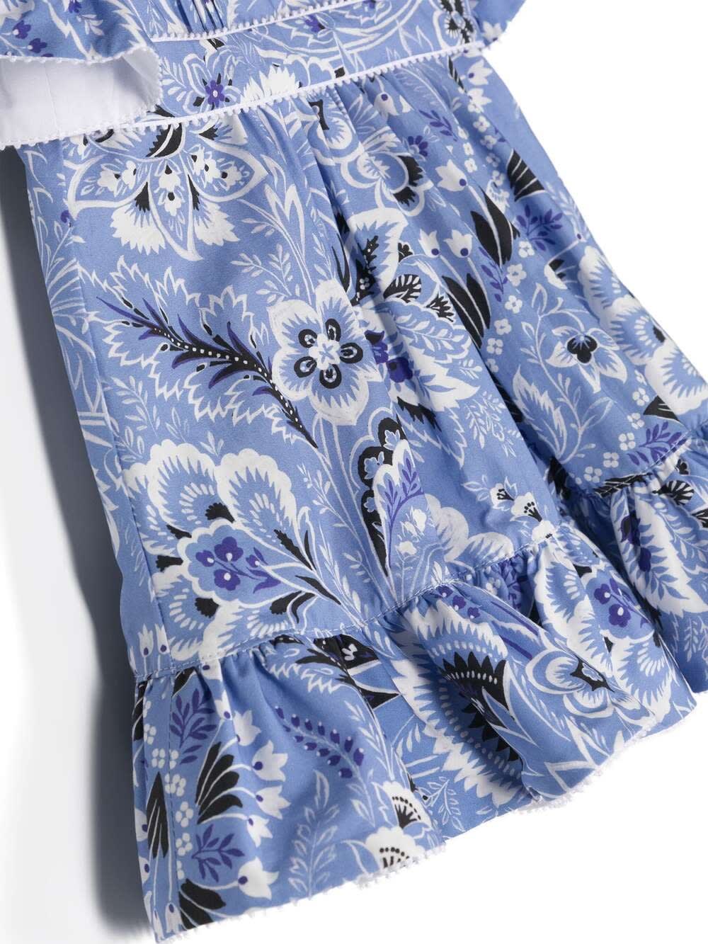 Shop Etro Dress With Ruffles And Light Blue Paisley Print