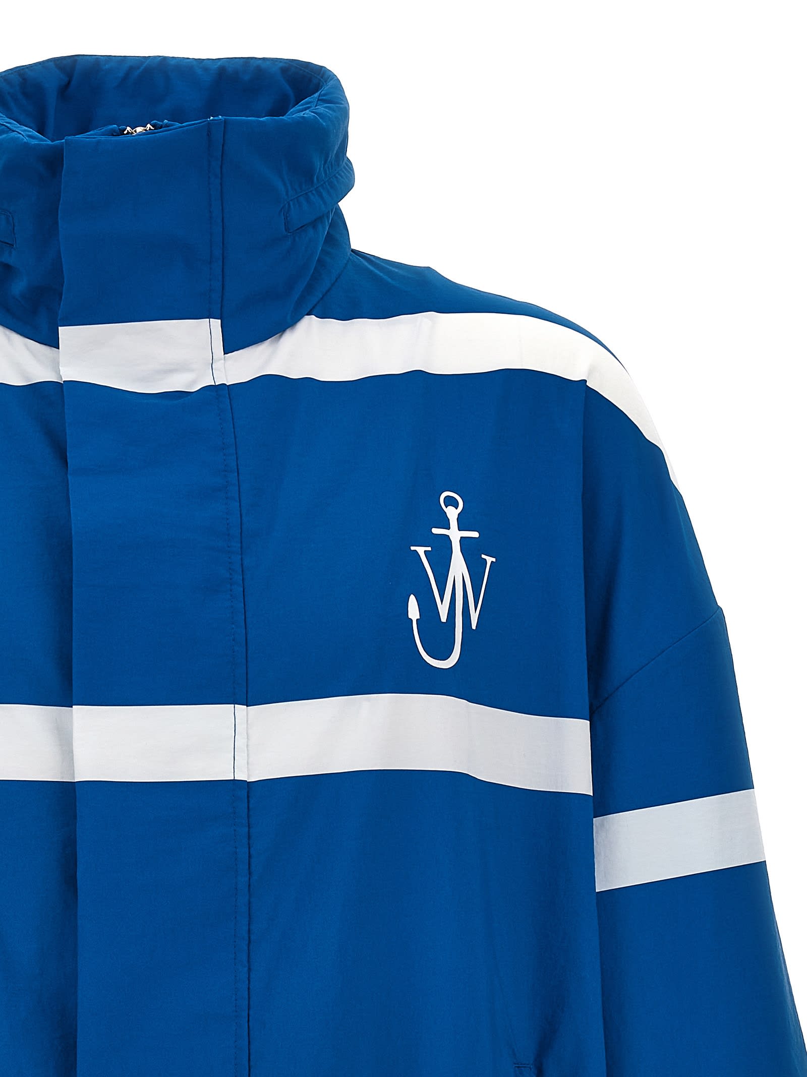 Shop Jw Anderson Logo Print Striped Jacket In Blue