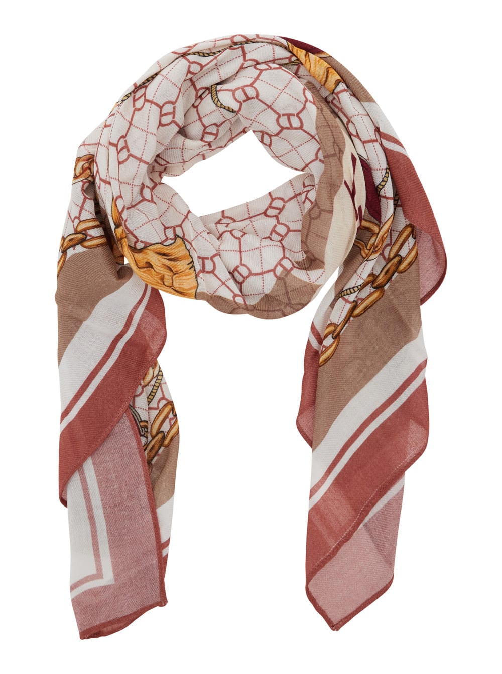 Twinset Multicolor Scarf With Geometric Chain Print In Viscose Woman In White