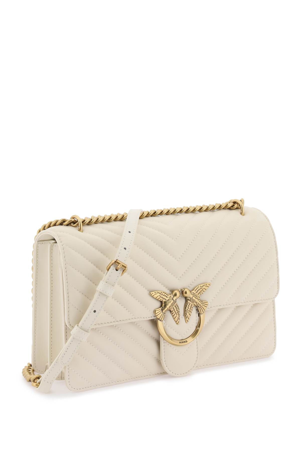 Shop Pinko Chevron Quilted Classic Love Bag One In Bianco Seta-antique Gold (white)