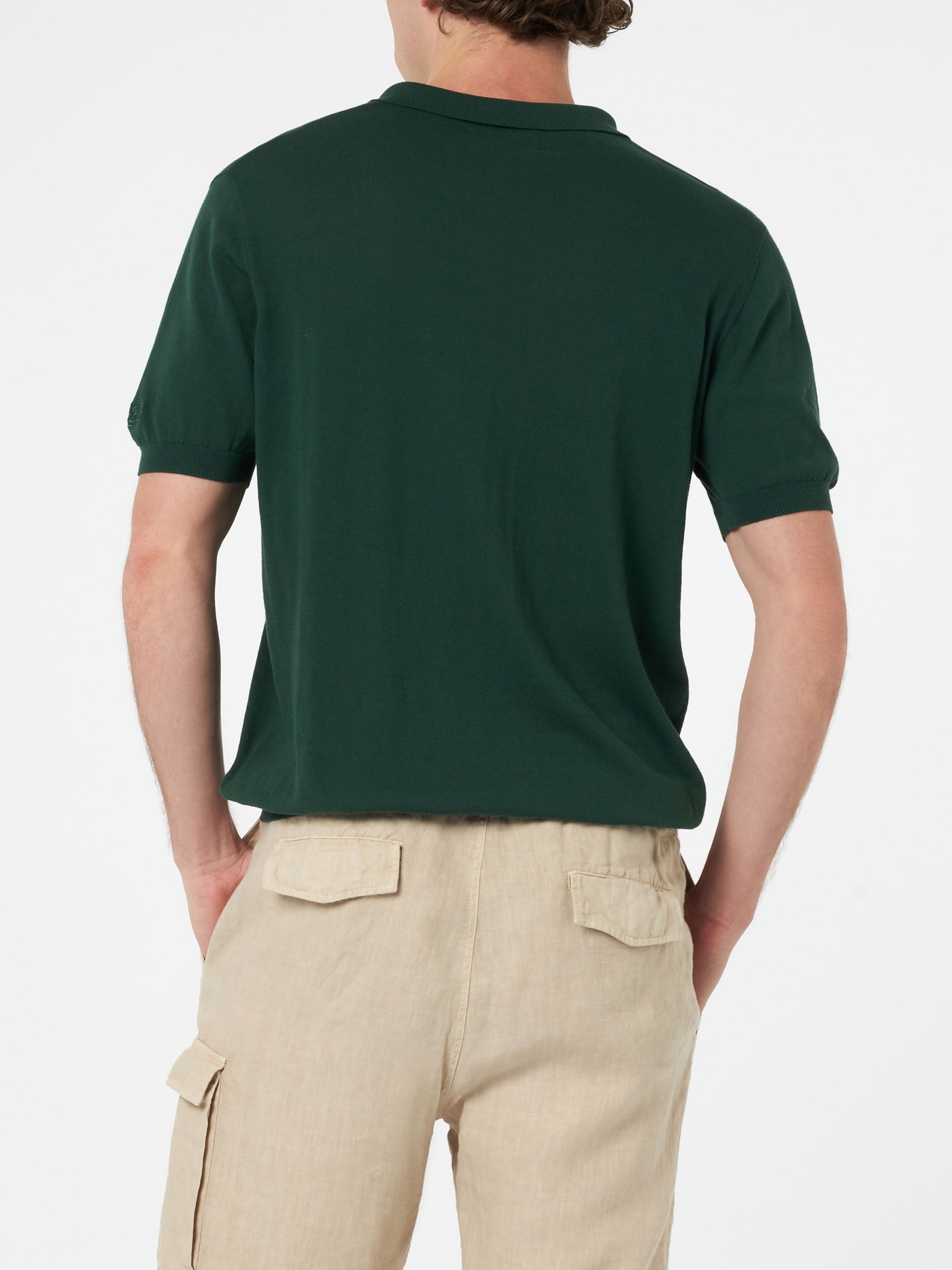 Mc2 Saint Barth Man British Green Knitted Polo Shirt Sloan In Green