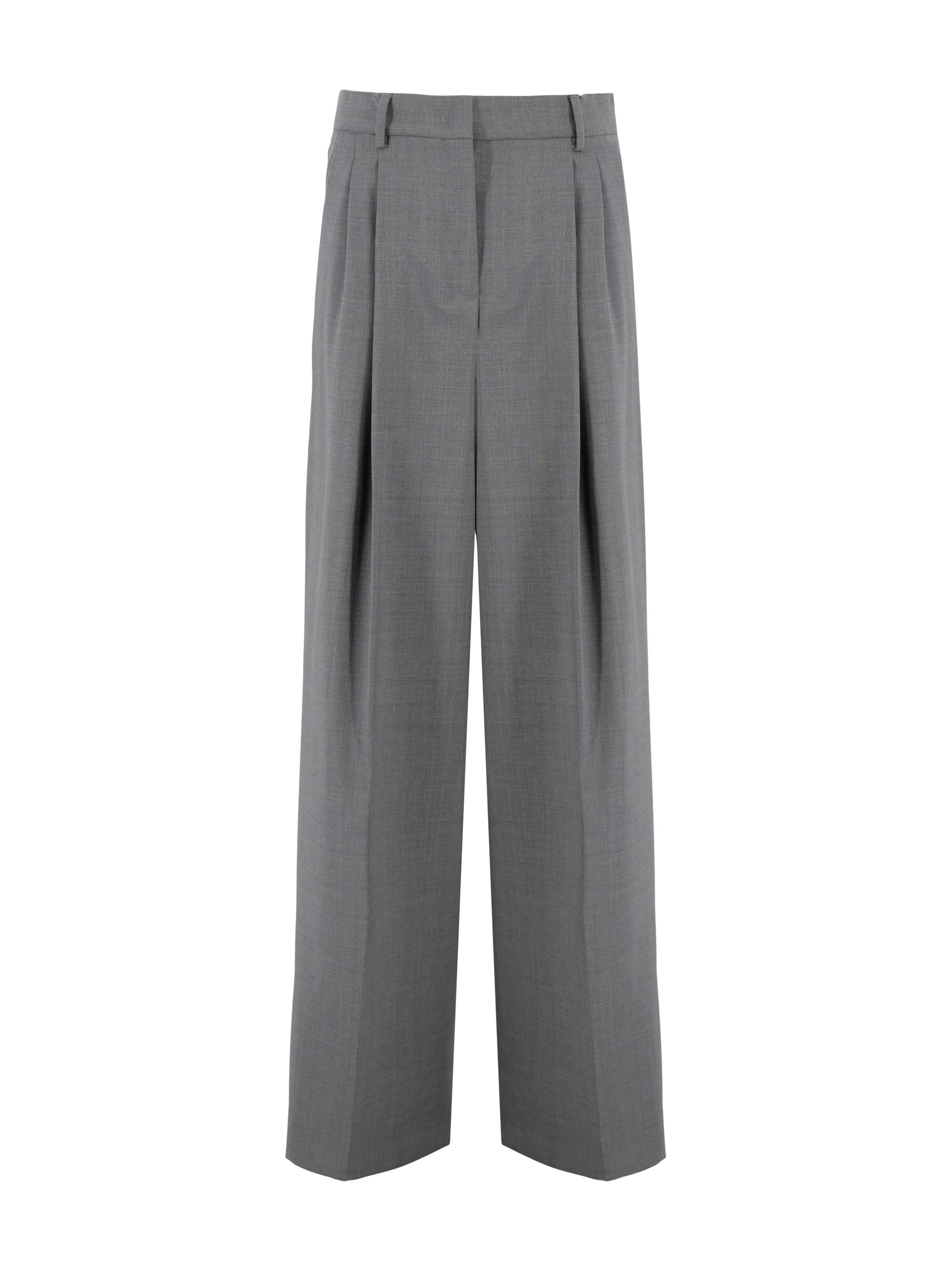 Weekend Max Mara Wide Leg Tailored Trousers With Belt Loops In Gray
