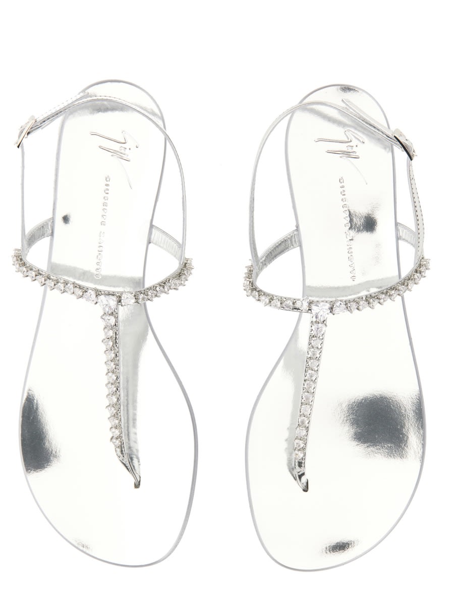 Giuseppe Zanotti Metallic Embellished Flat Sole Sandal In Silver