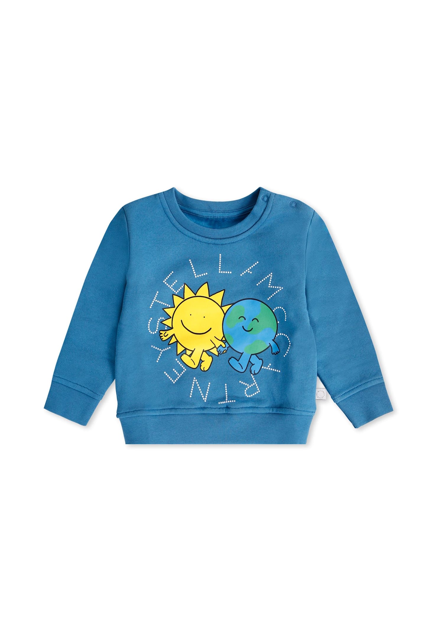 Stella Mccartney Blue Sweatshirt For Baby Boy With Smiling Sun And World In Blue