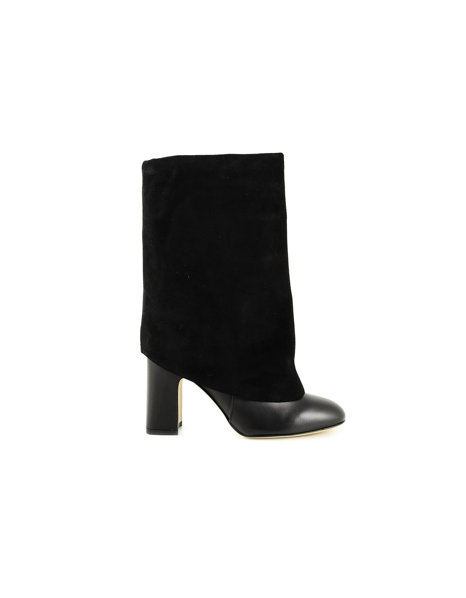Stuart Weitzman Black Leather And Suede Fold-over Boots