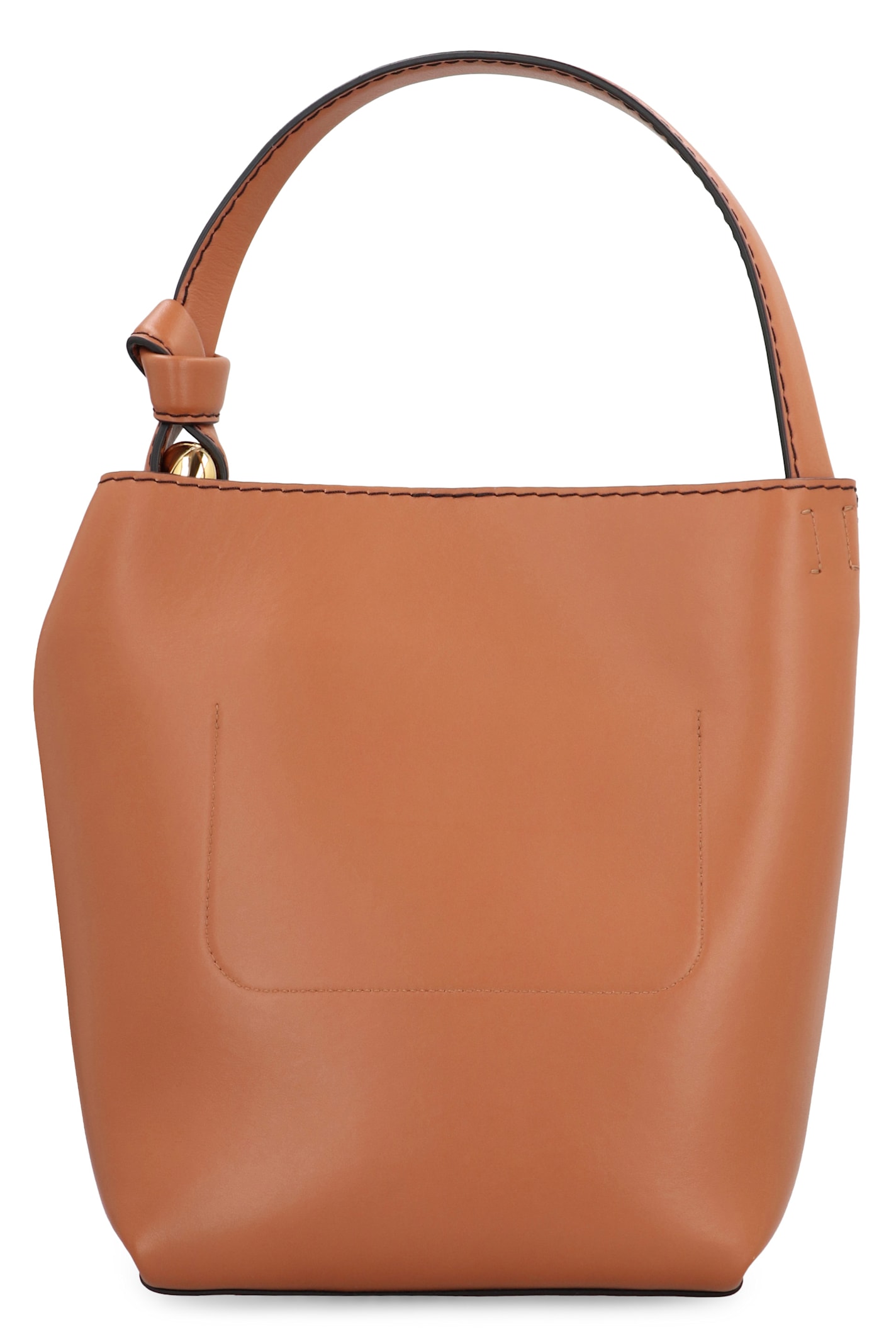 Shop Jw Anderson Corner Leather Bucket Bag In Saddle Brown