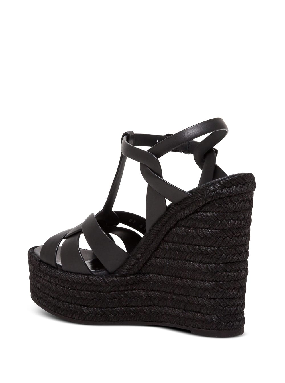 Saint Laurent Tribute Woven Leather Espadrille Wedge Sandals In Black